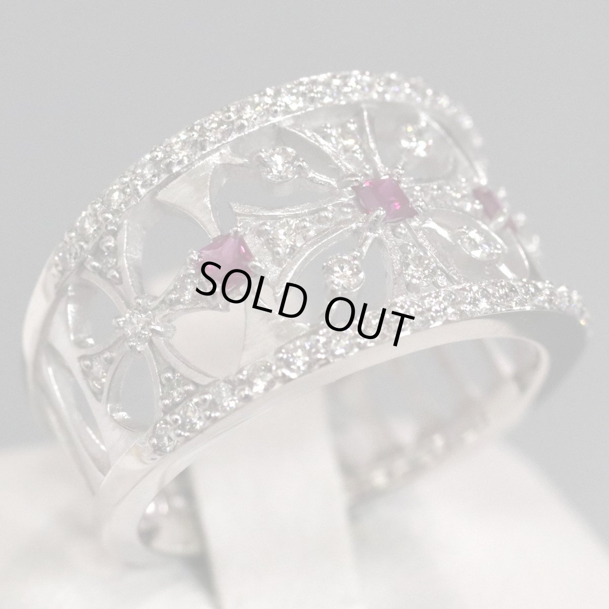 画像1: K18WGルビーダイヤモンドリング R0.14 D0.40 7.0g ＃11 ホワイトゴールド (1)