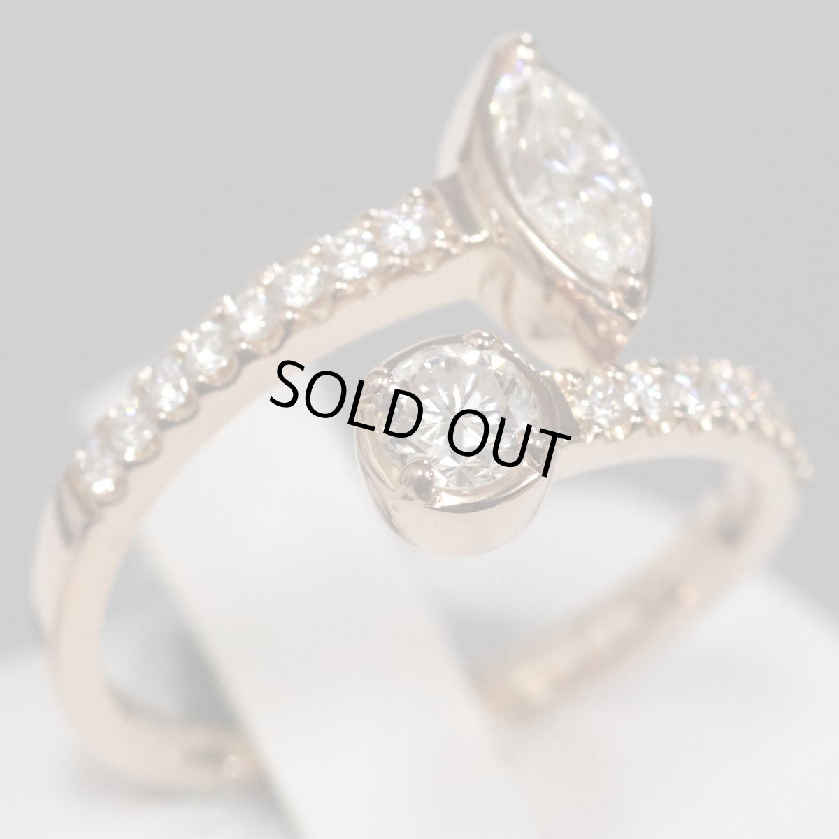 画像1: K18PGダイヤモンドリング D0.17 D0.357 D0.234 3.7g #12-13 (1)