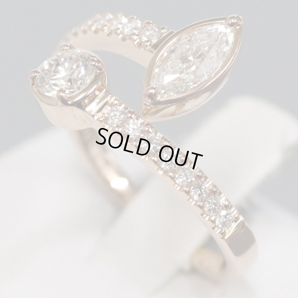 画像2: K18PGダイヤモンドリング D0.17 D0.357 D0.234 3.7g #12-13 (2)