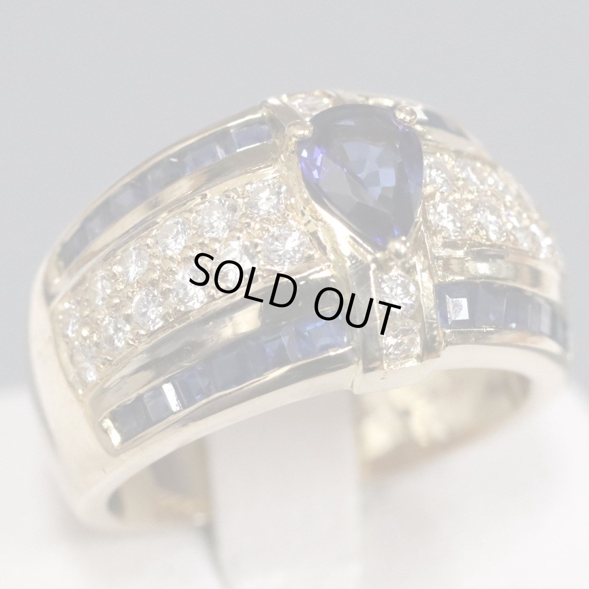 画像1: K18サファイア/ダイヤモンドリング S0.54 S1.01 D0.59 10.1ｇ #13 (1)