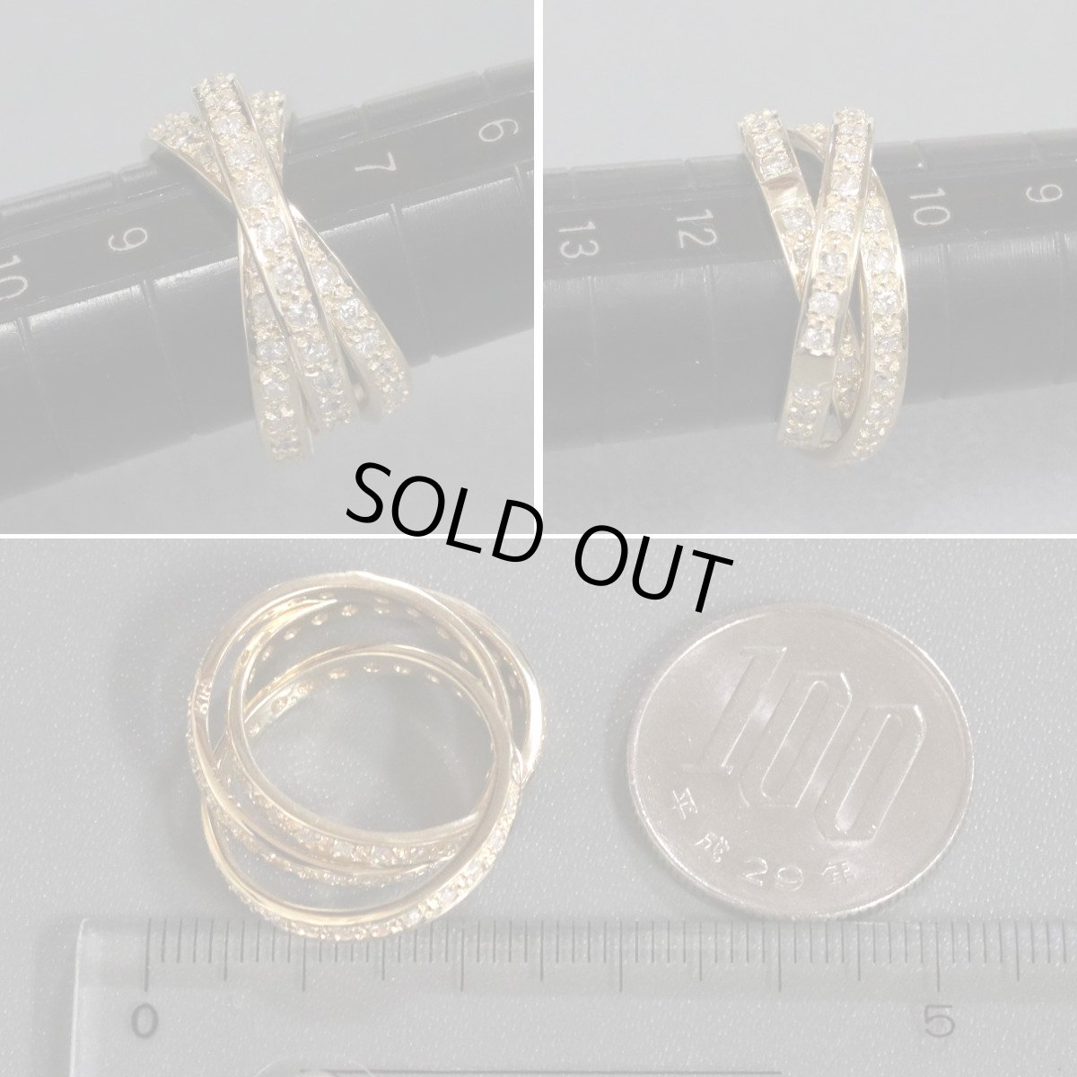 画像6: K18ダイヤモンドリング 3連 D1.15 7.1g #11 トリニティ風 (6)