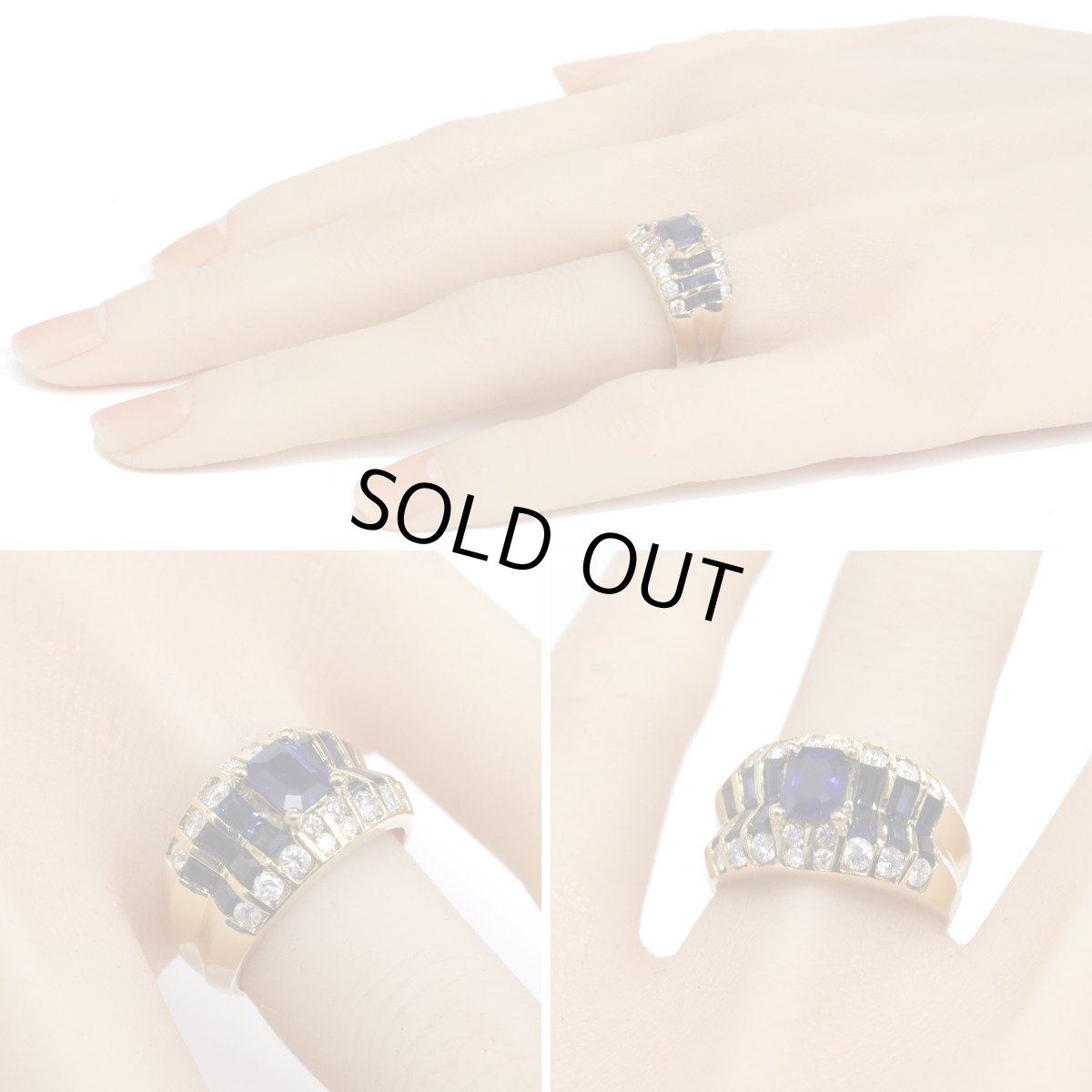 画像10: K18サファイアダイヤモンドリング S1.23 S0.92 D0.67 #12 7.6g イエローゴールド (10)