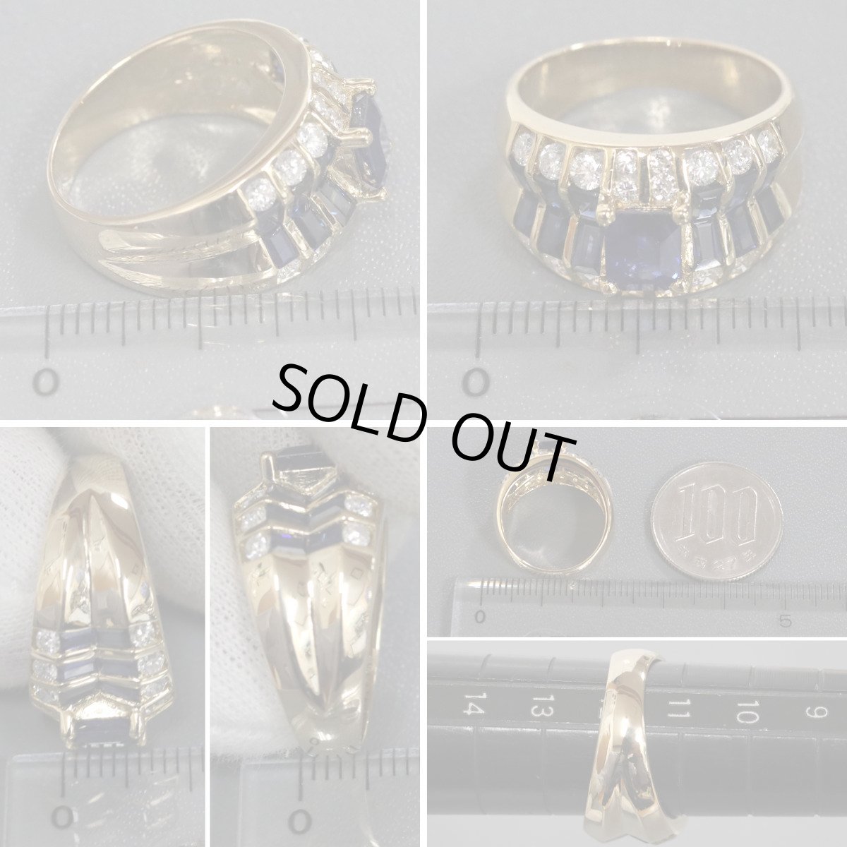 画像9: K18サファイアダイヤモンドリング S1.23 S0.92 D0.67 #12 7.6g イエローゴールド (9)