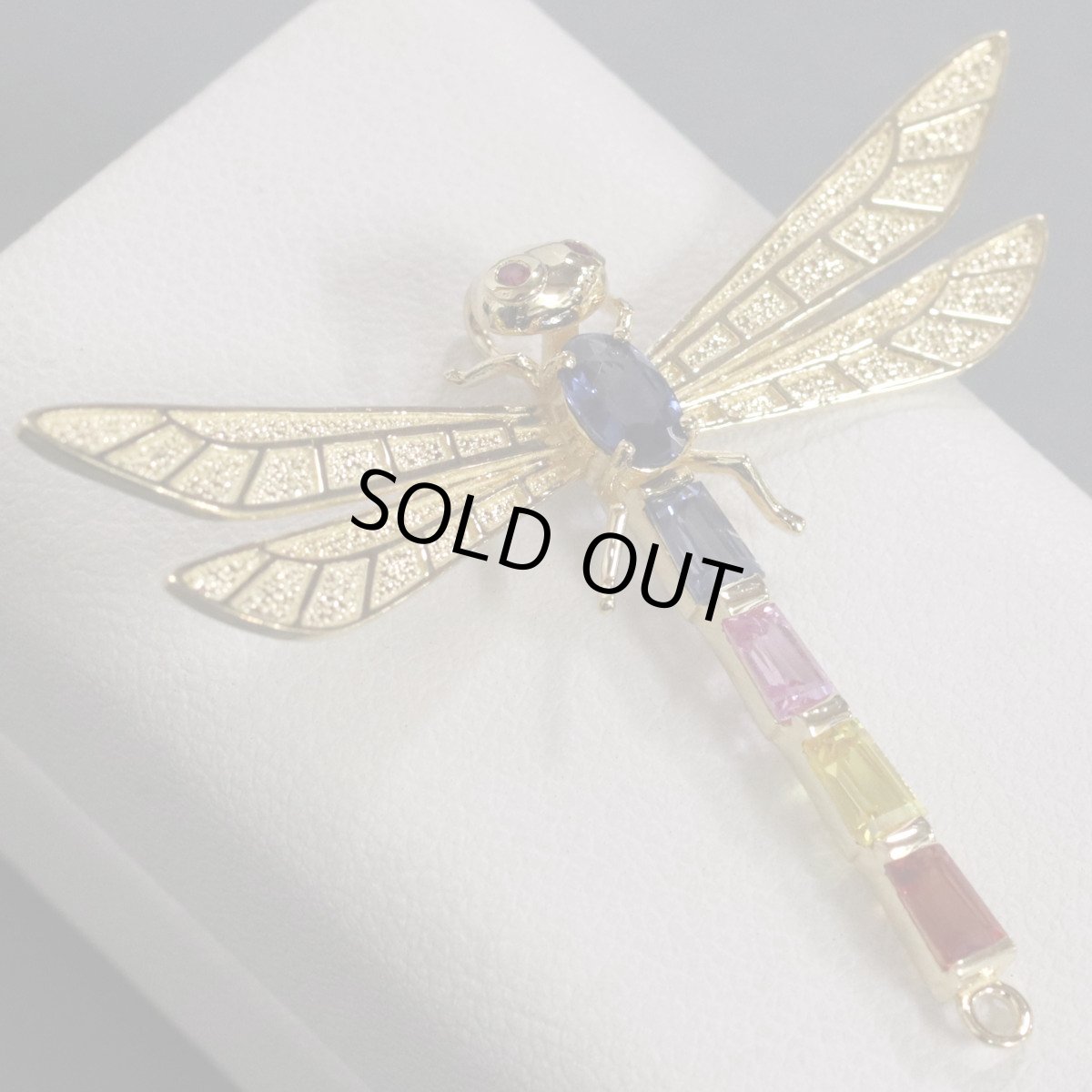 画像1: K18マルチカラーペンダントトップ トンボモチーフ S1.70 R0.02 5.4g イエローゴールド (1)