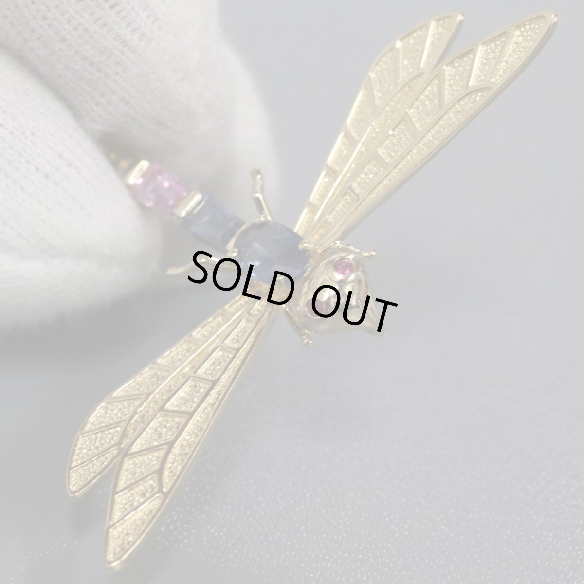 画像2: K18マルチカラーペンダントトップ トンボモチーフ S1.70 R0.02 5.4g イエローゴールド (2)