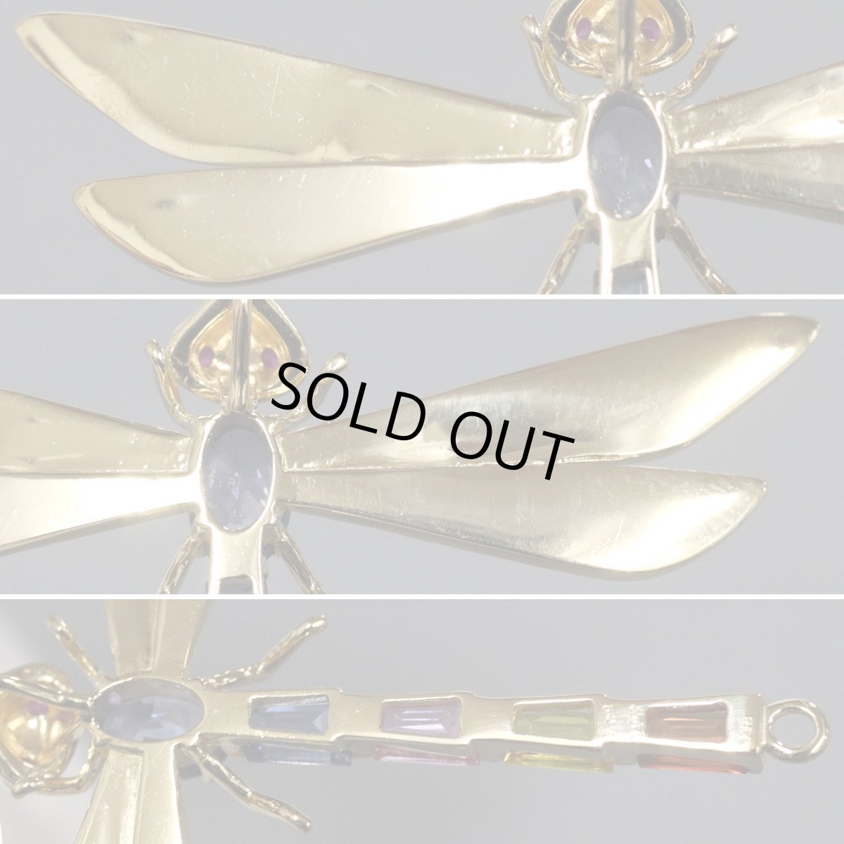 画像5: K18マルチカラーペンダントトップ トンボモチーフ S1.70 R0.02 5.4g イエローゴールド (5)