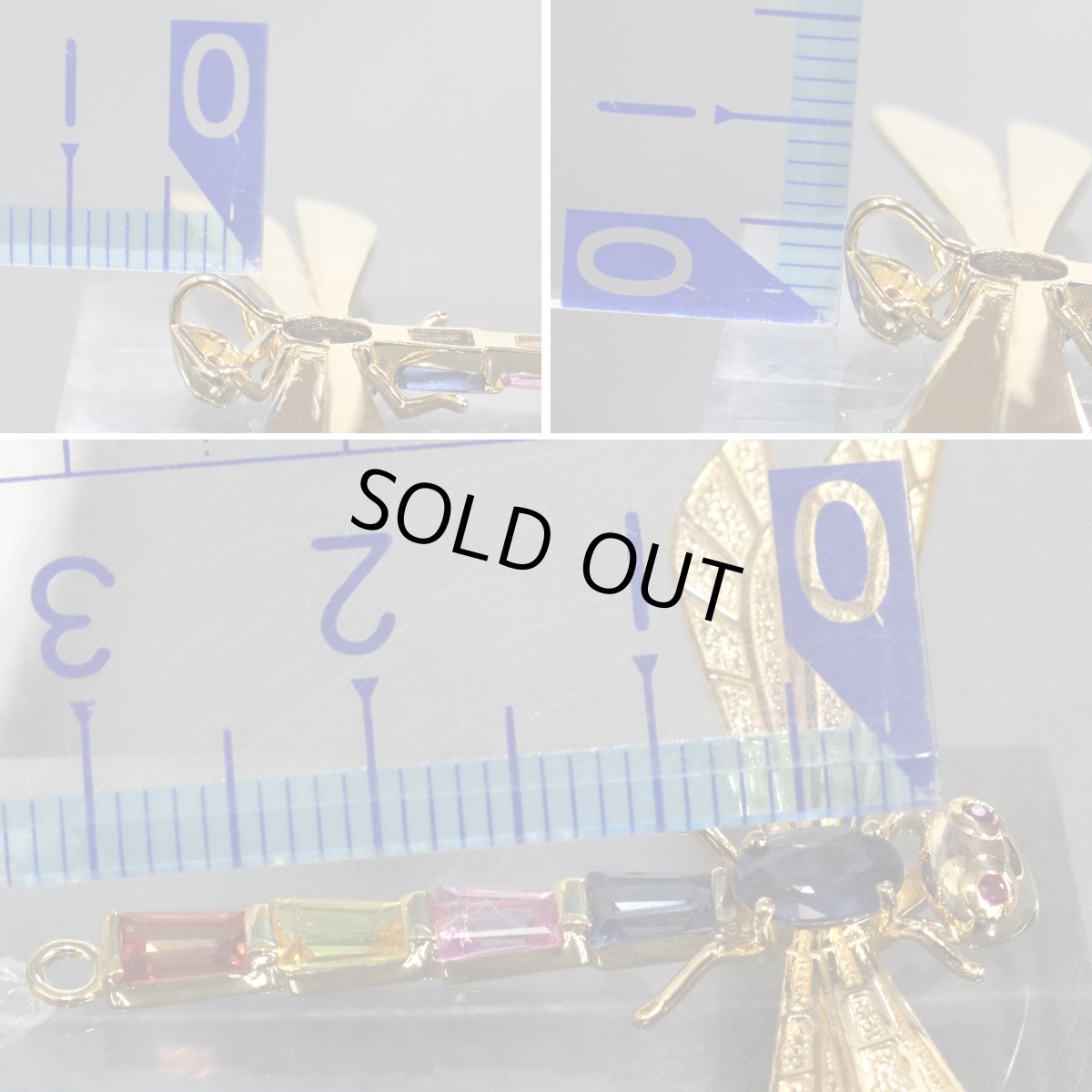 画像7: K18マルチカラーペンダントトップ トンボモチーフ S1.70 R0.02 5.4g イエローゴールド (7)