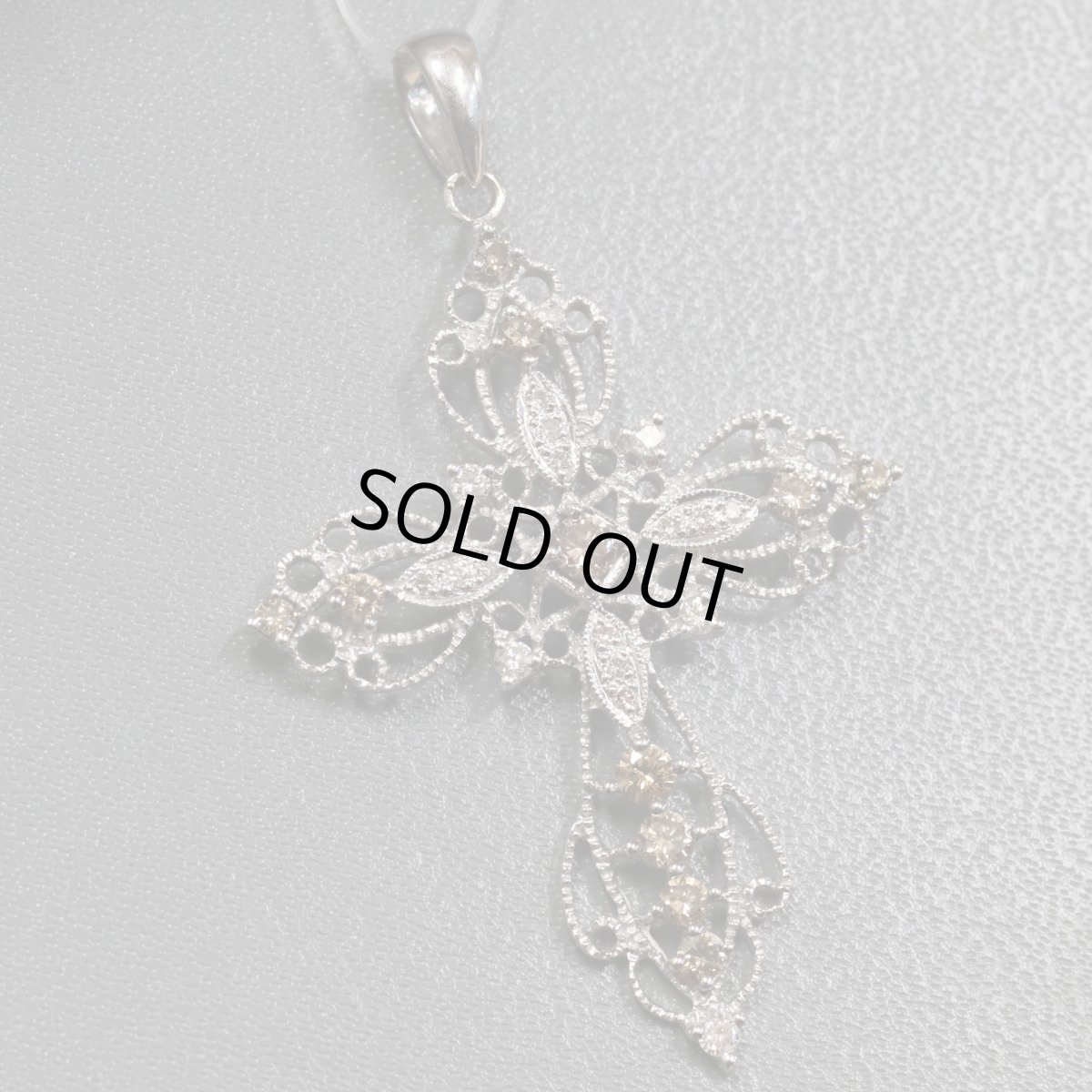 画像1: K18WGダイヤモンドペンダントトップ クロスモチーフ D0.23 D0.62 4.6g ホワイトゴールド (1)