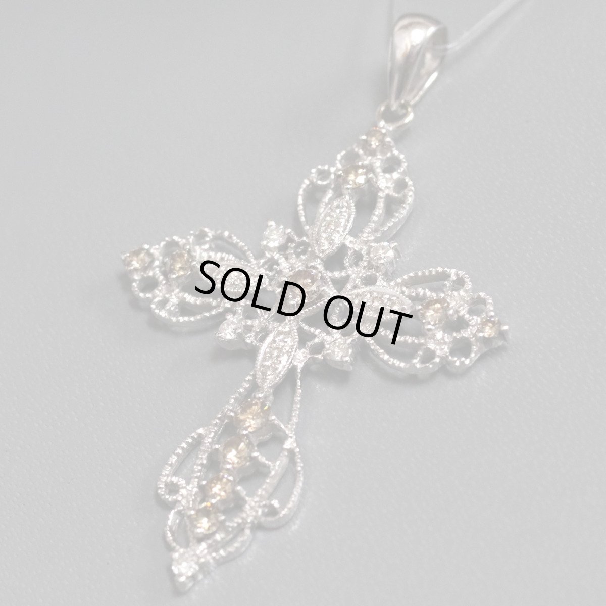 画像4: K18WGダイヤモンドペンダントトップ クロスモチーフ D0.23 D0.62 4.6g ホワイトゴールド (4)