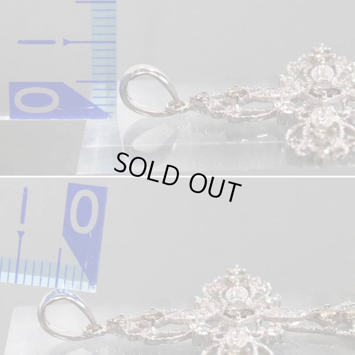 画像7: K18WGダイヤモンドペンダントトップ クロスモチーフ D0.23 D0.62 4.6g ホワイトゴールド (7)