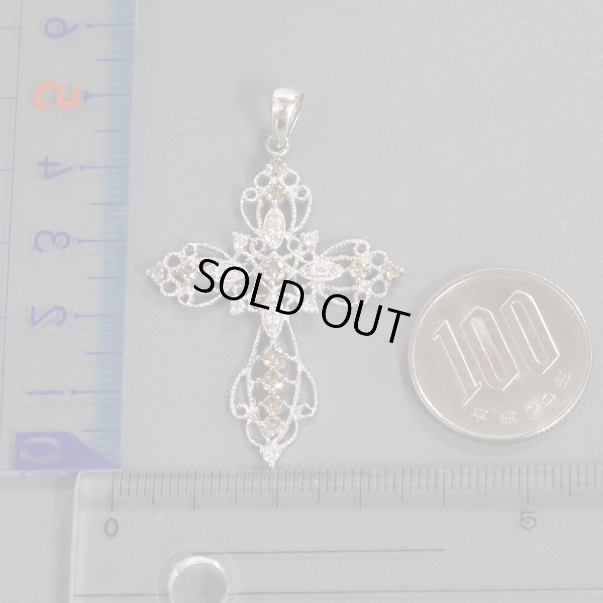 画像10: K18WGダイヤモンドペンダントトップ クロスモチーフ D0.23 D0.62 4.6g ホワイトゴールド (10)