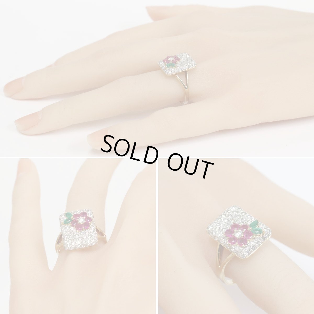 画像10: K18ダイヤモンドリング E0.17 D1.00 R0.60 花 7.5g #15.5 イエローゴールド (10)