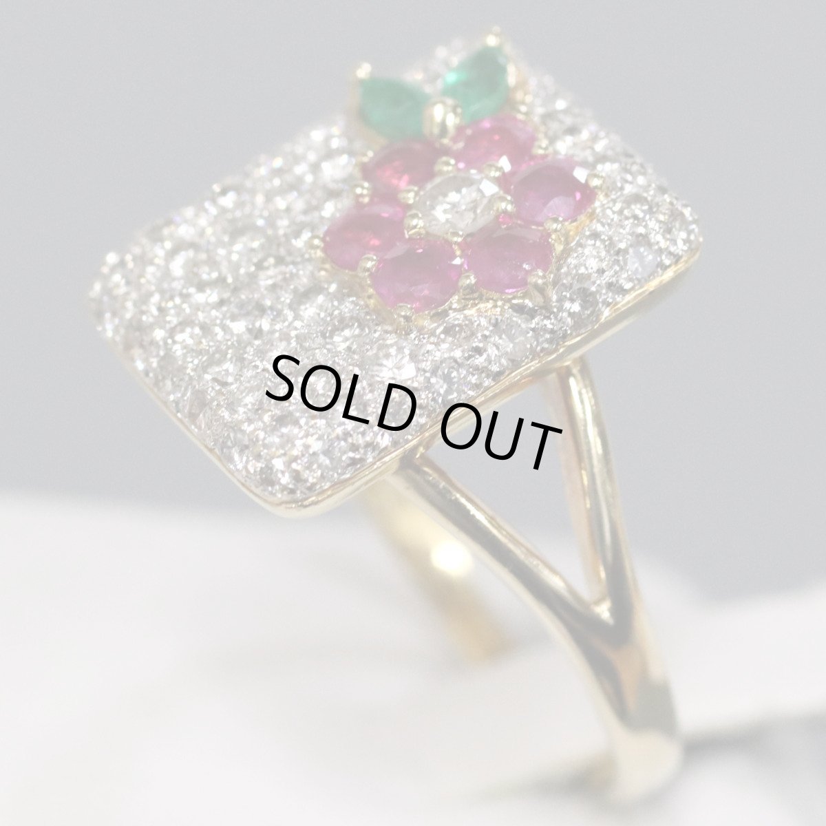 画像2: K18ダイヤモンドリング E0.17 D1.00 R0.60 花 7.5g #15.5 イエローゴールド (2)