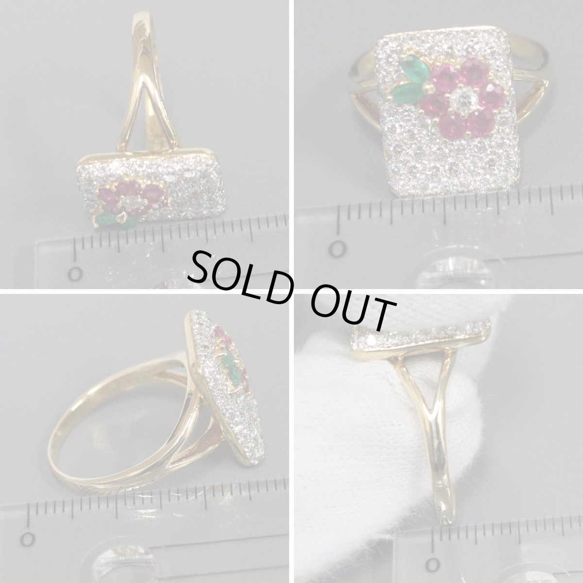 画像9: K18ダイヤモンドリング E0.17 D1.00 R0.60 花 7.5g #15.5 イエローゴールド (9)