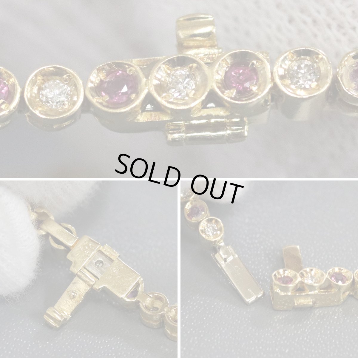 画像4: 18Kルビーダイヤモンドテニスブレスレット R0.90 D0.50 9.3g イエローゴールド (4)