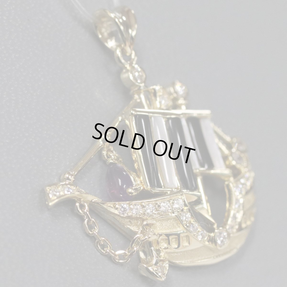 画像2: K18ダイヤモンドアメジストペンダントトップ D0.43 6.1g 帆船モチーフ (2)