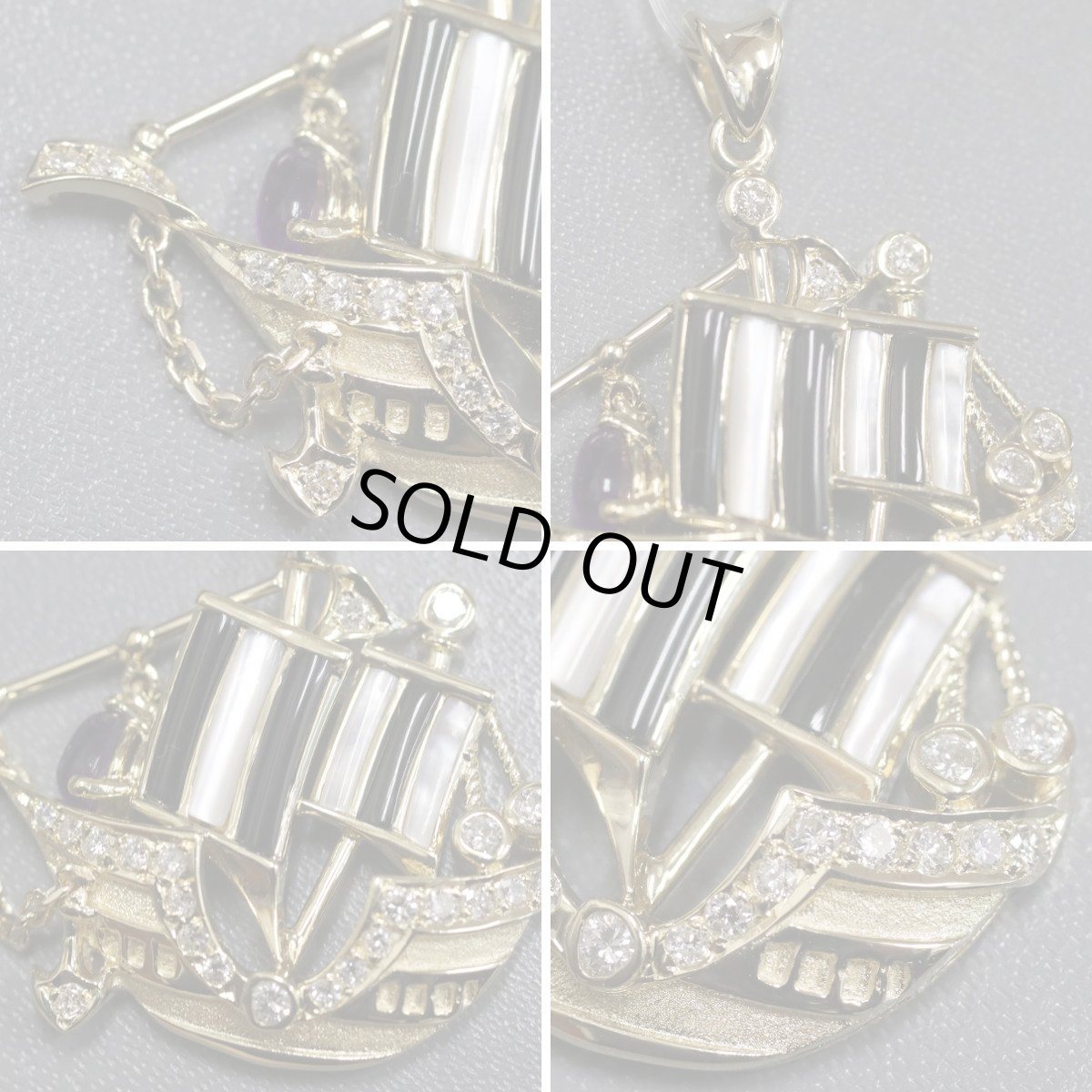 画像4: K18ダイヤモンドアメジストペンダントトップ D0.43 6.1g 帆船モチーフ (4)