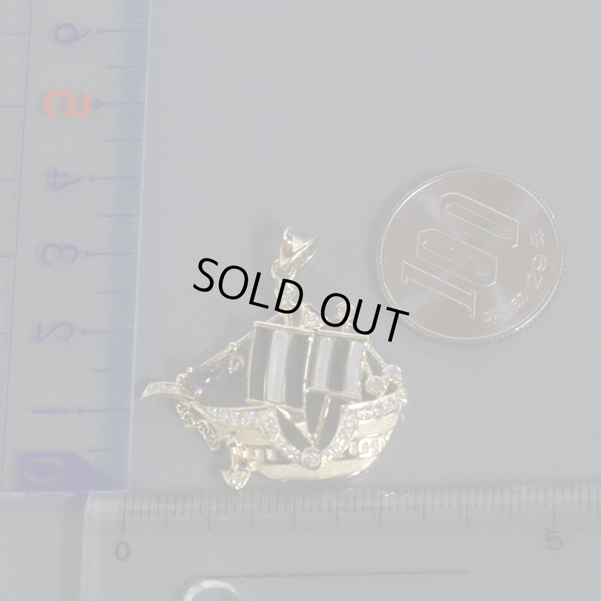 画像9: K18ダイヤモンドアメジストペンダントトップ D0.43 6.1g 帆船モチーフ (9)