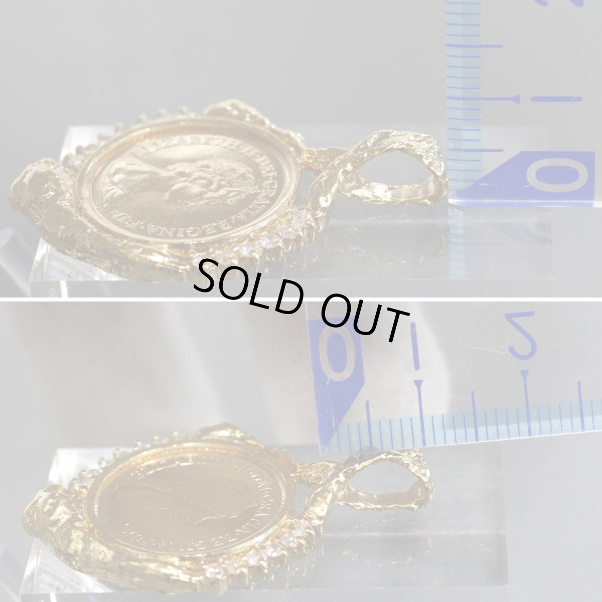 画像6: K18/K22ダイヤモンドペンダントトップ D0.33 ソブリン金貨 10.3g イエローゴールド エリザベス2世 (6)