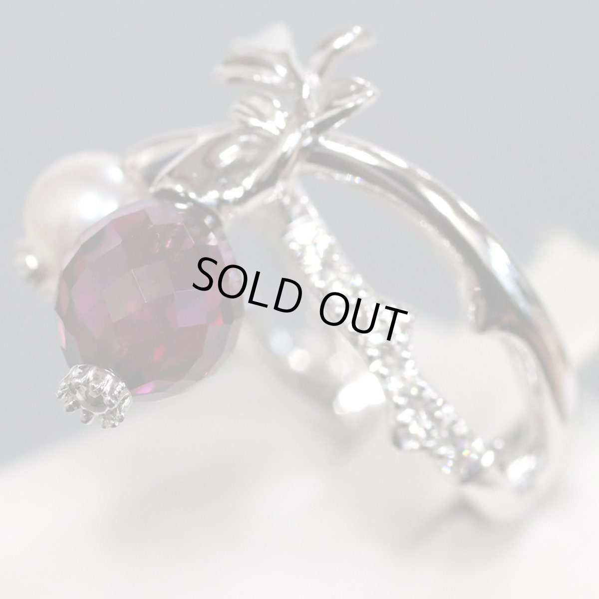 画像2: ミキモト K18WGガーネットパールダイヤモンドリング G5.04 D0.27 9.9g #10 (2)