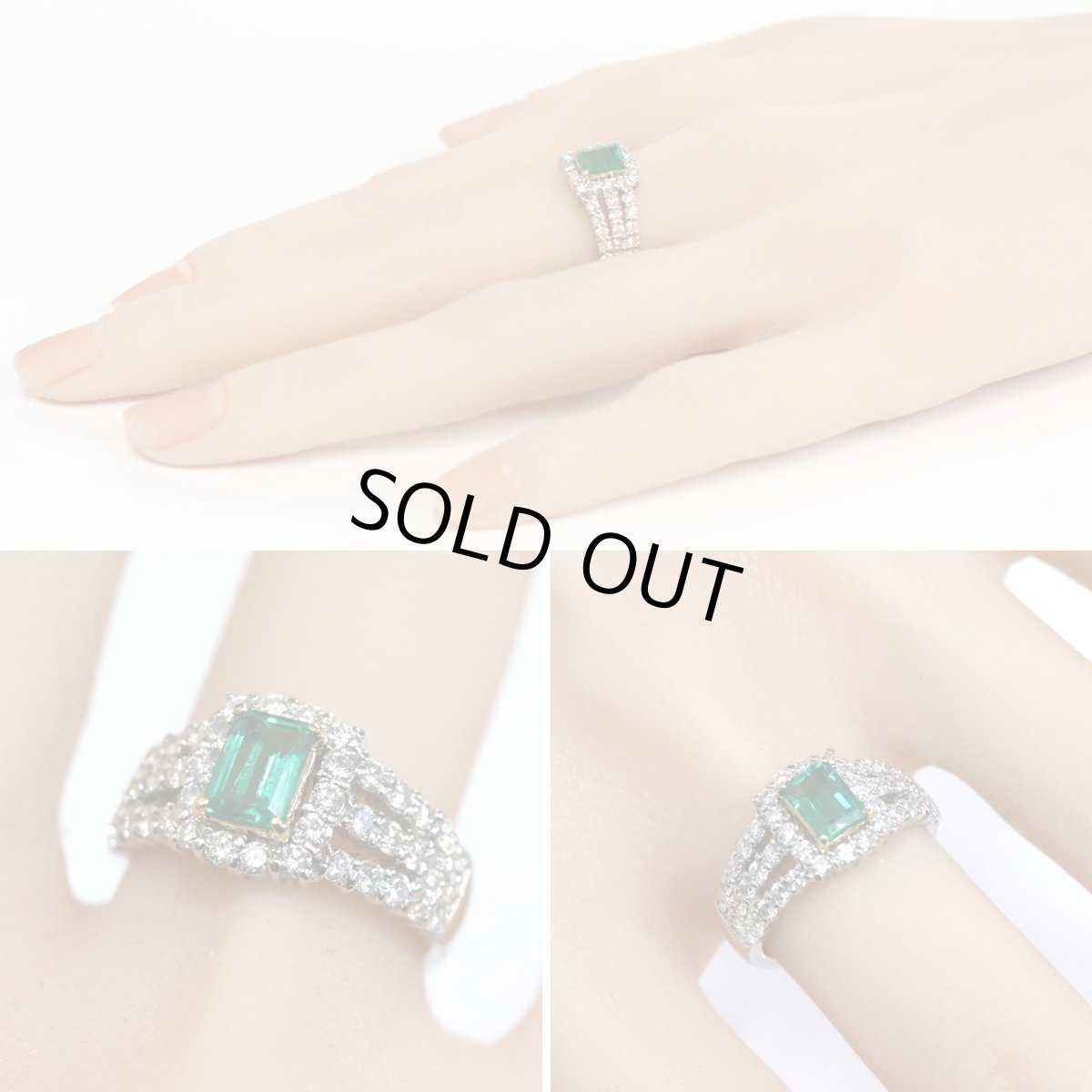 画像9: Pt900/K18エメラルドダイヤモンドリング E0.798 D1.19 10.6g #15弱 ソーティング (9)