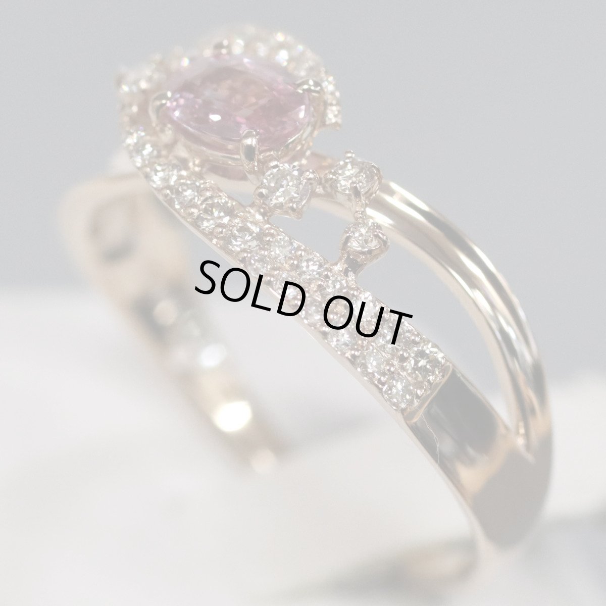 画像2: K18PGピンクサファイアダイヤモンドリング S0.426 D0.31 3.7g #15 (2)