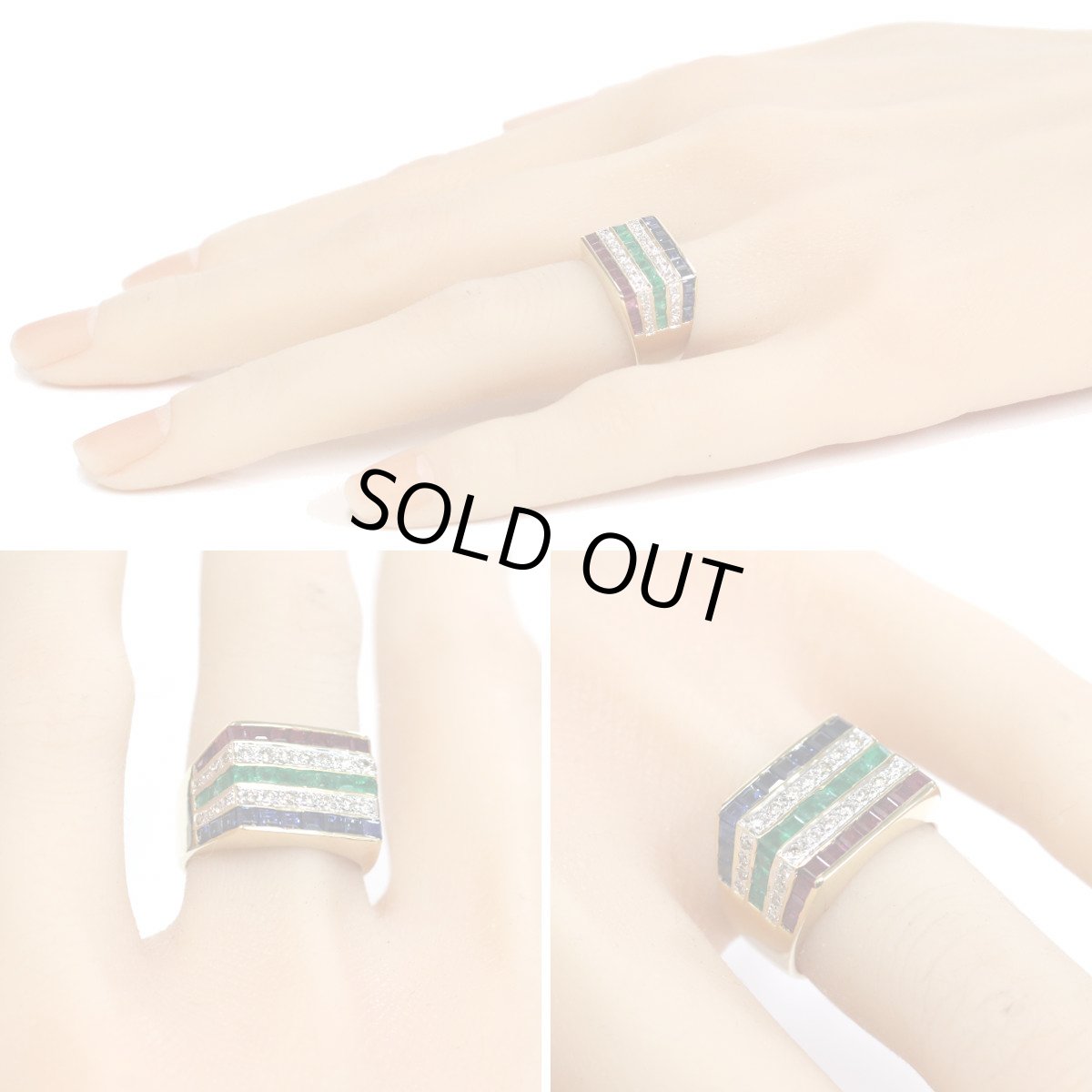 画像10: K18マルチカラーストーンリング サファイア エメラルド ルビー マルチ2.15 D0.30 7.3g #10 (10)