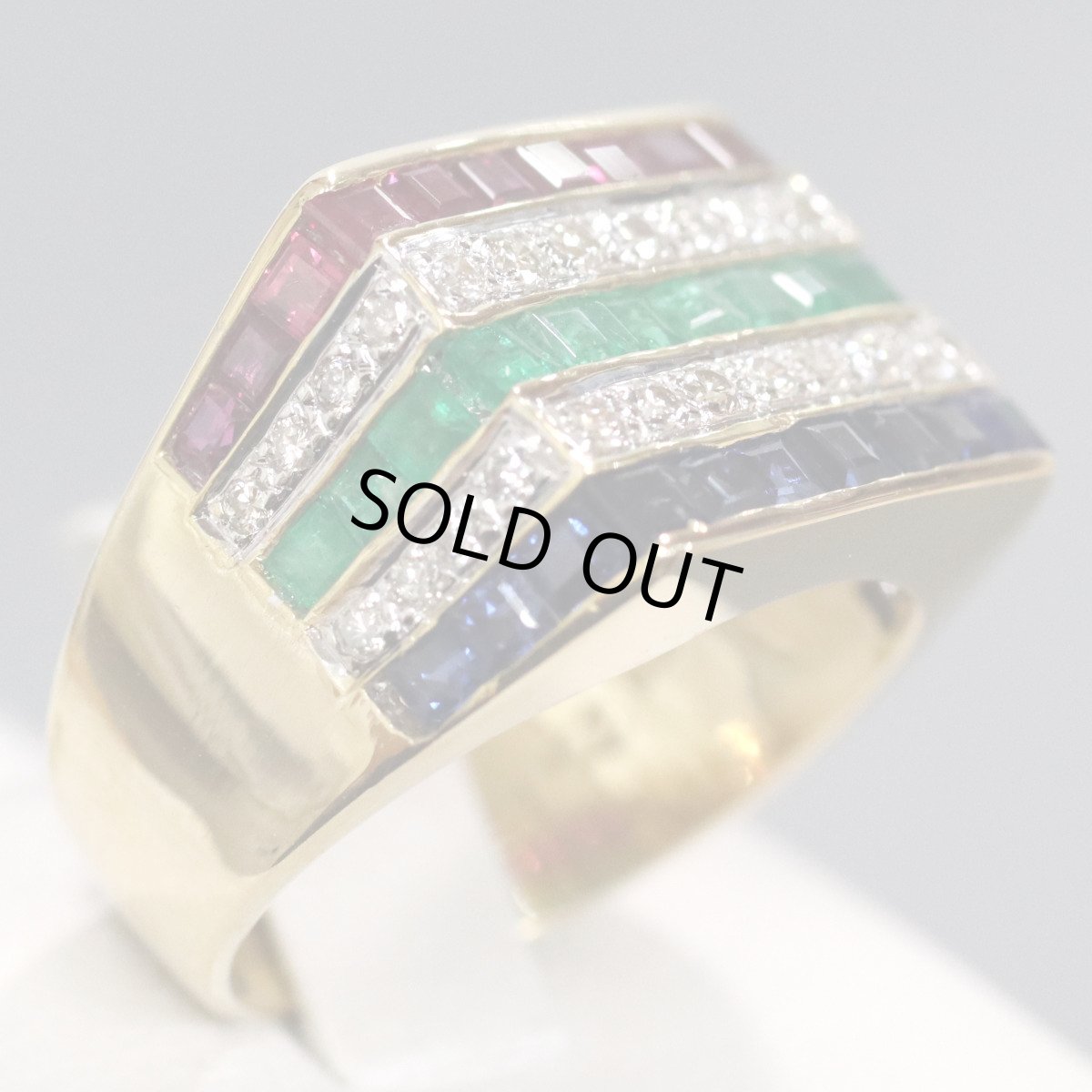 画像2: K18マルチカラーストーンリング サファイア エメラルド ルビー マルチ2.15 D0.30 7.3g #10 (2)