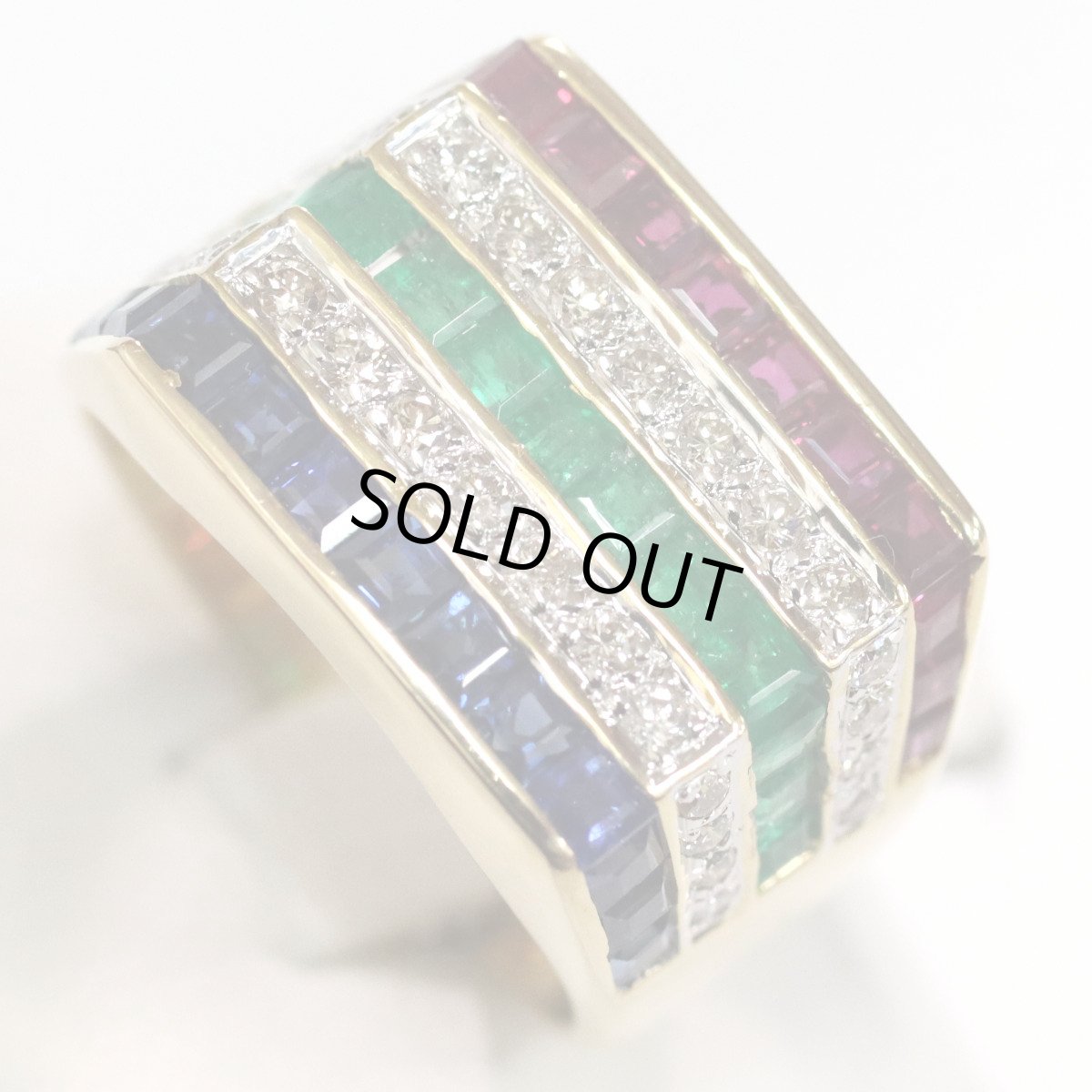 画像4: K18マルチカラーストーンリング サファイア エメラルド ルビー マルチ2.15 D0.30 7.3g #10 (4)