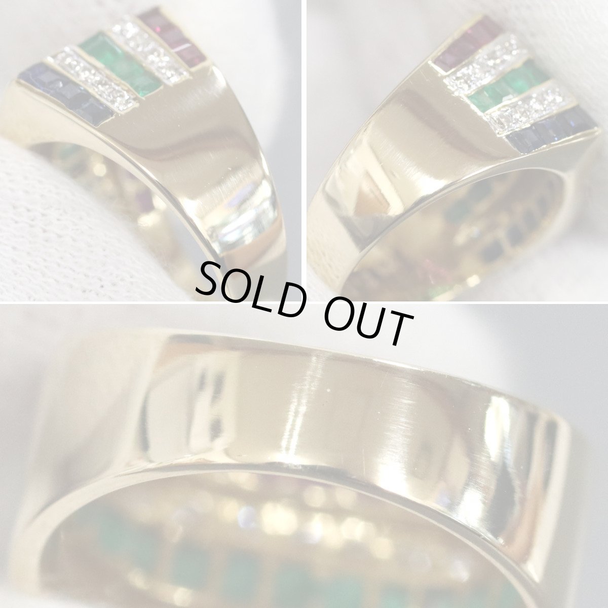 画像6: K18マルチカラーストーンリング サファイア エメラルド ルビー マルチ2.15 D0.30 7.3g #10 (6)