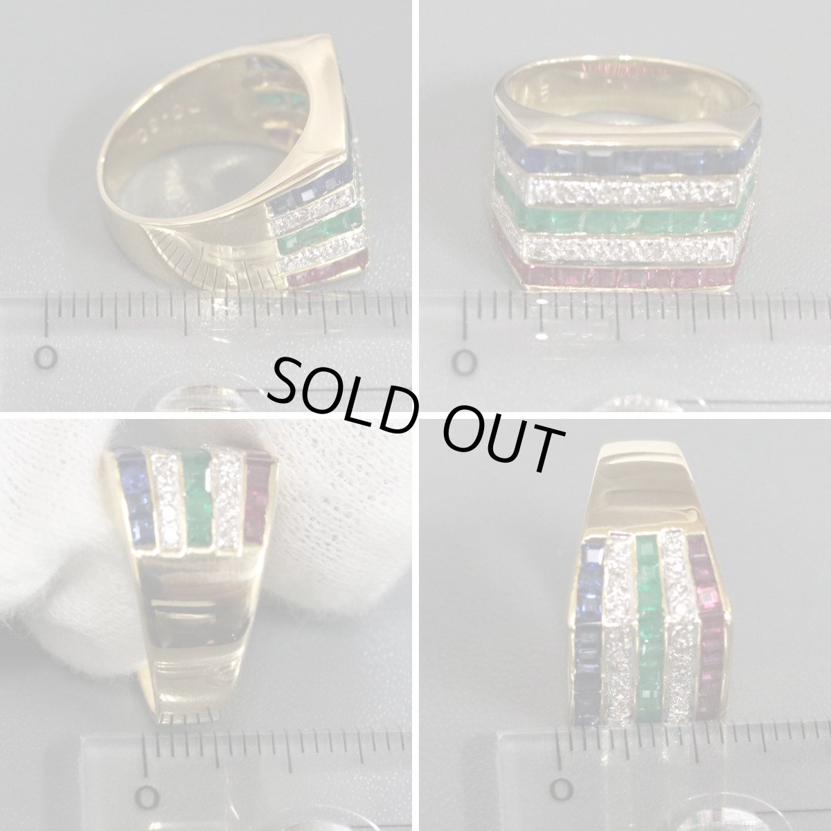 画像9: K18マルチカラーストーンリング サファイア エメラルド ルビー マルチ2.15 D0.30 7.3g #10 (9)