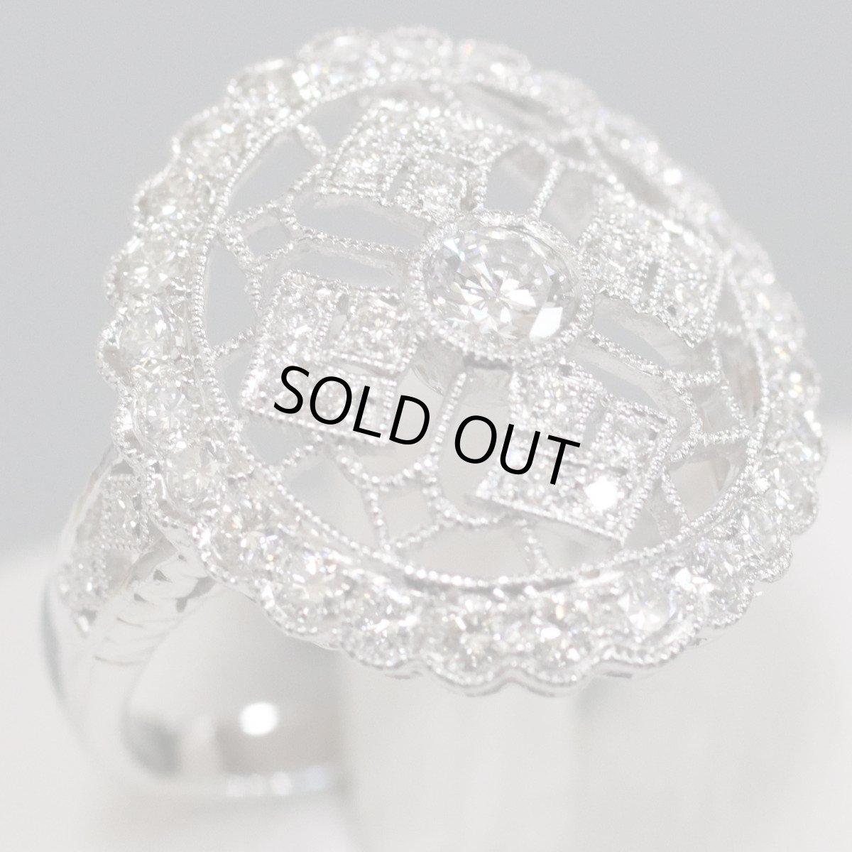 画像1: Pt900ダイヤモンドリング D0.20 D0.66 6.5g #12.5 プラチナ レース 透かし (1)