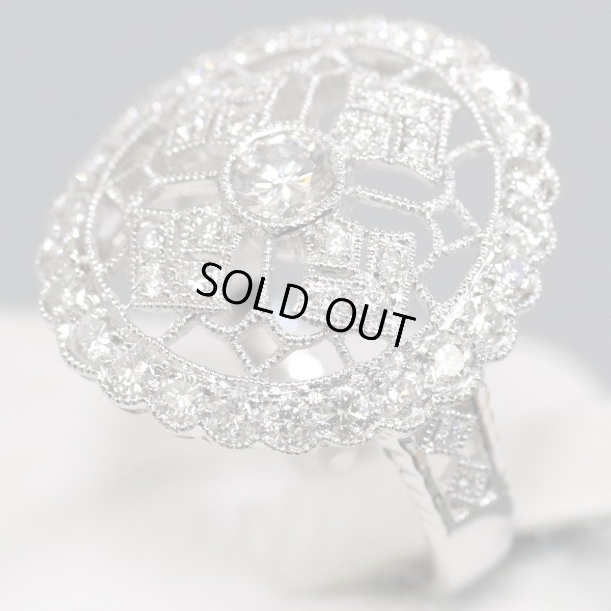 画像2: Pt900ダイヤモンドリング D0.20 D0.66 6.5g #12.5 プラチナ レース 透かし (2)