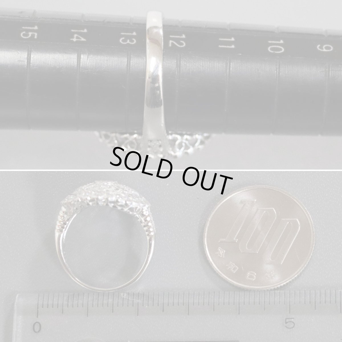 画像8: Pt900ダイヤモンドリング D0.20 D0.66 6.5g #12.5 プラチナ レース 透かし (8)