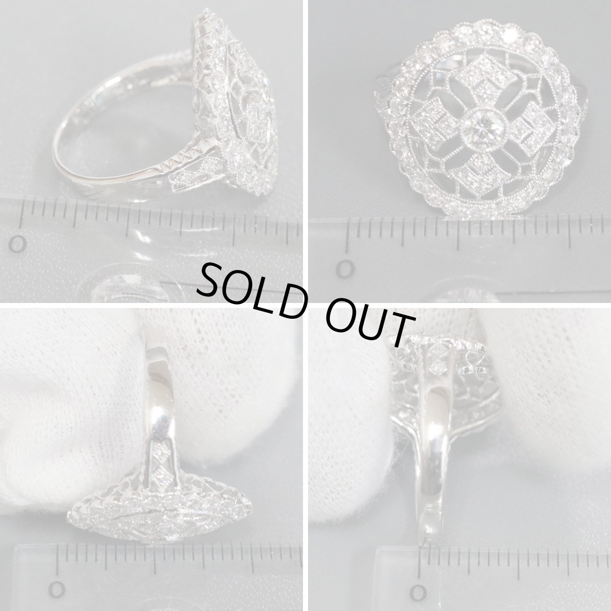 画像9: Pt900ダイヤモンドリング D0.20 D0.66 6.5g #12.5 プラチナ レース 透かし (9)