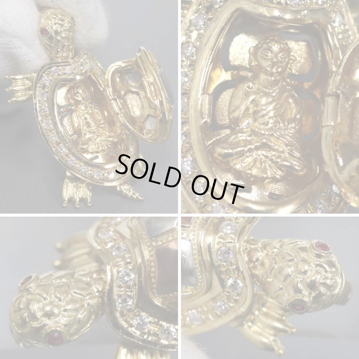 画像6: K24/K18/Pt900ダイヤモンドペンダントトップ 亀モチーフ D0.24 12.9g 観音様 (6)