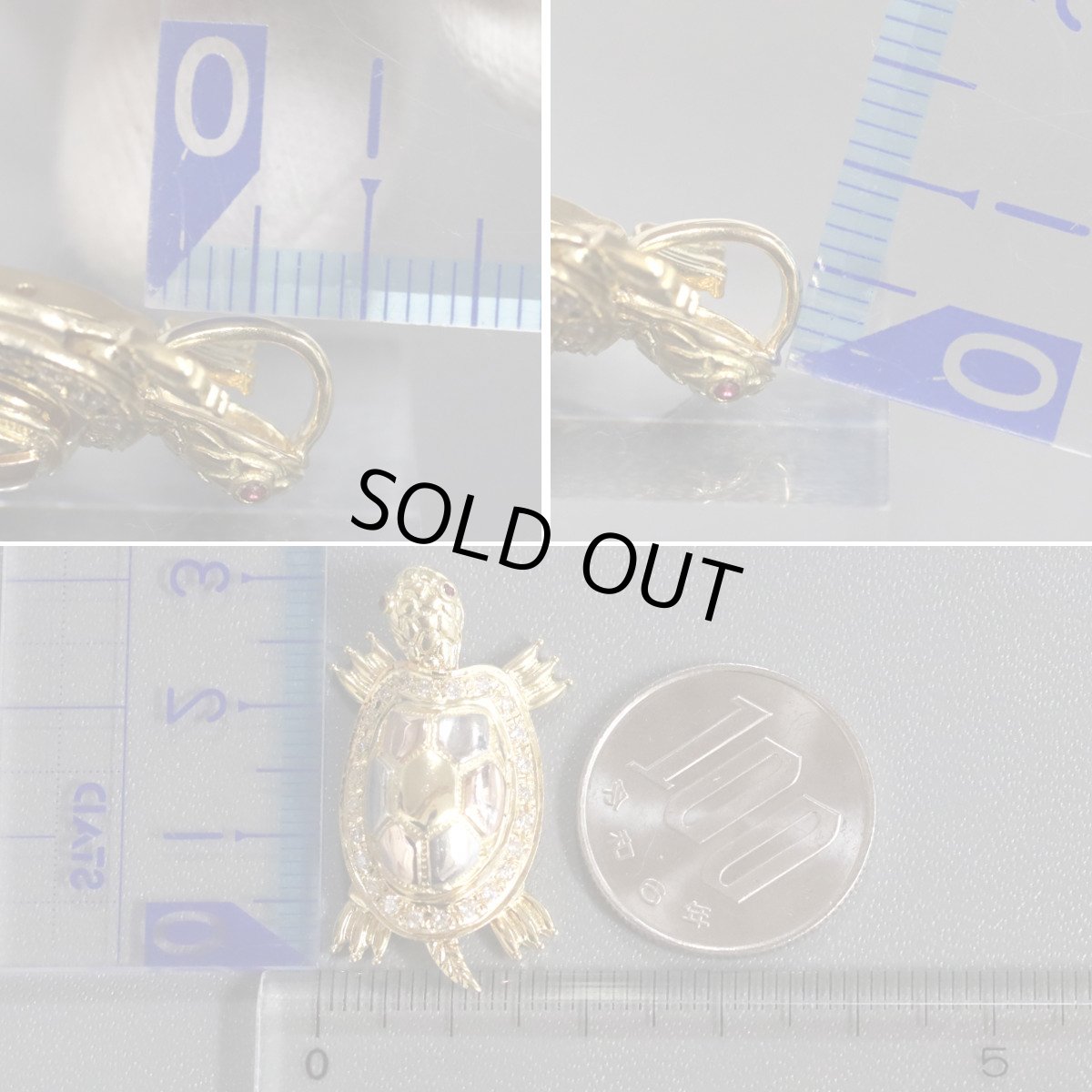 画像8: K24/K18/Pt900ダイヤモンドペンダントトップ 亀モチーフ D0.24 12.9g 観音様 (8)