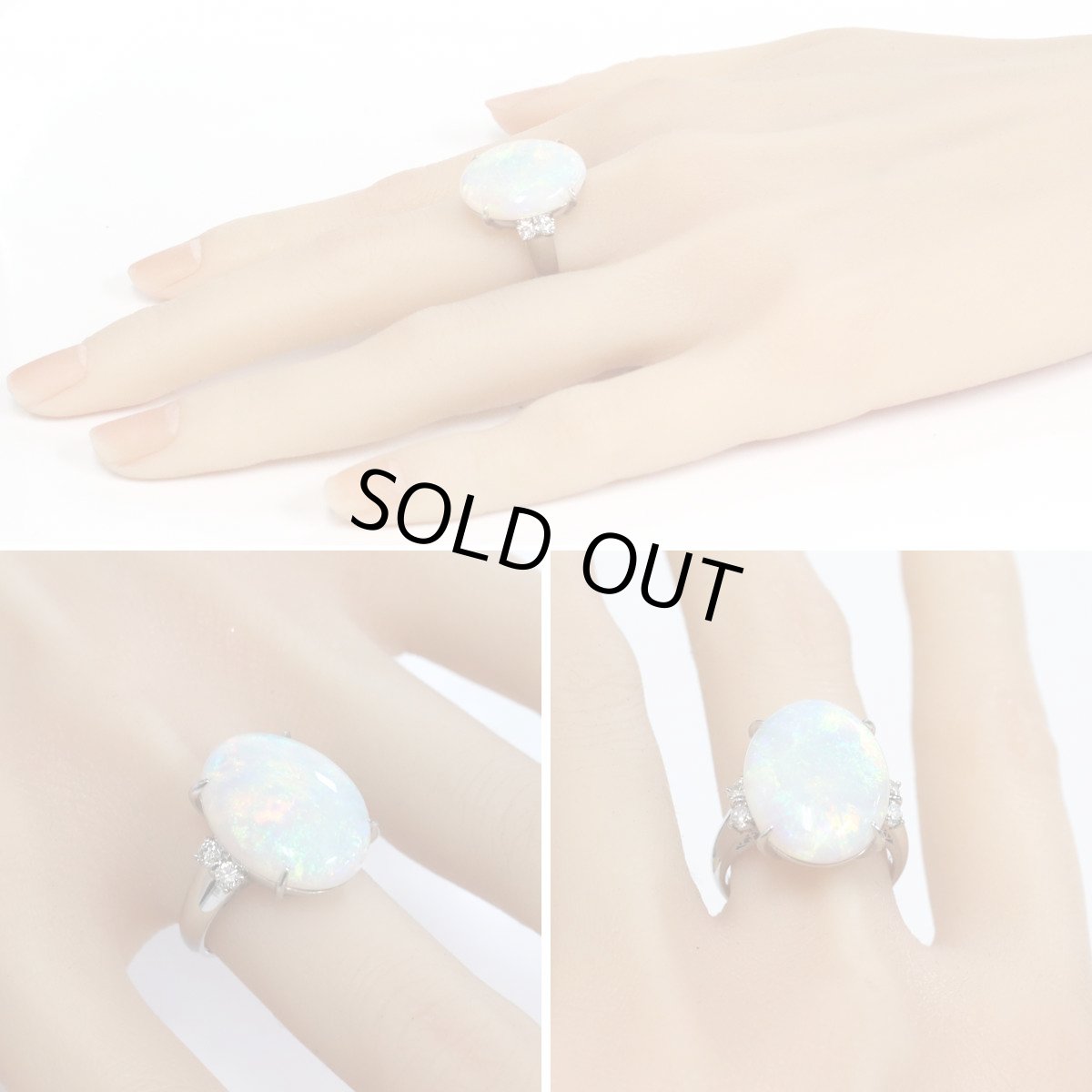 画像10: Pt900ホワイトオパールダイヤモンドリング O10.48 D0.35 10.9g #16 (10)