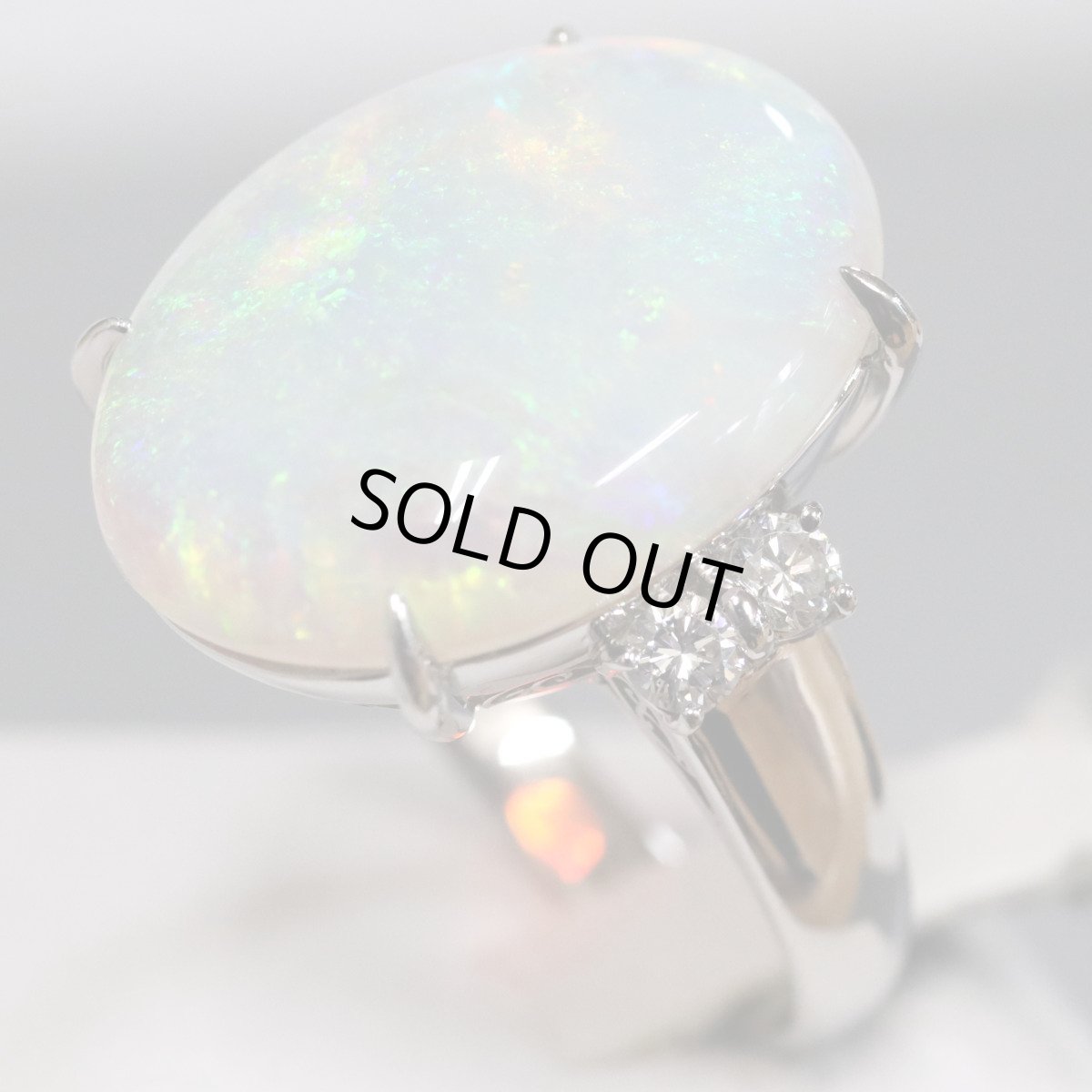 画像2: Pt900ホワイトオパールダイヤモンドリング O10.48 D0.35 10.9g #16 (2)