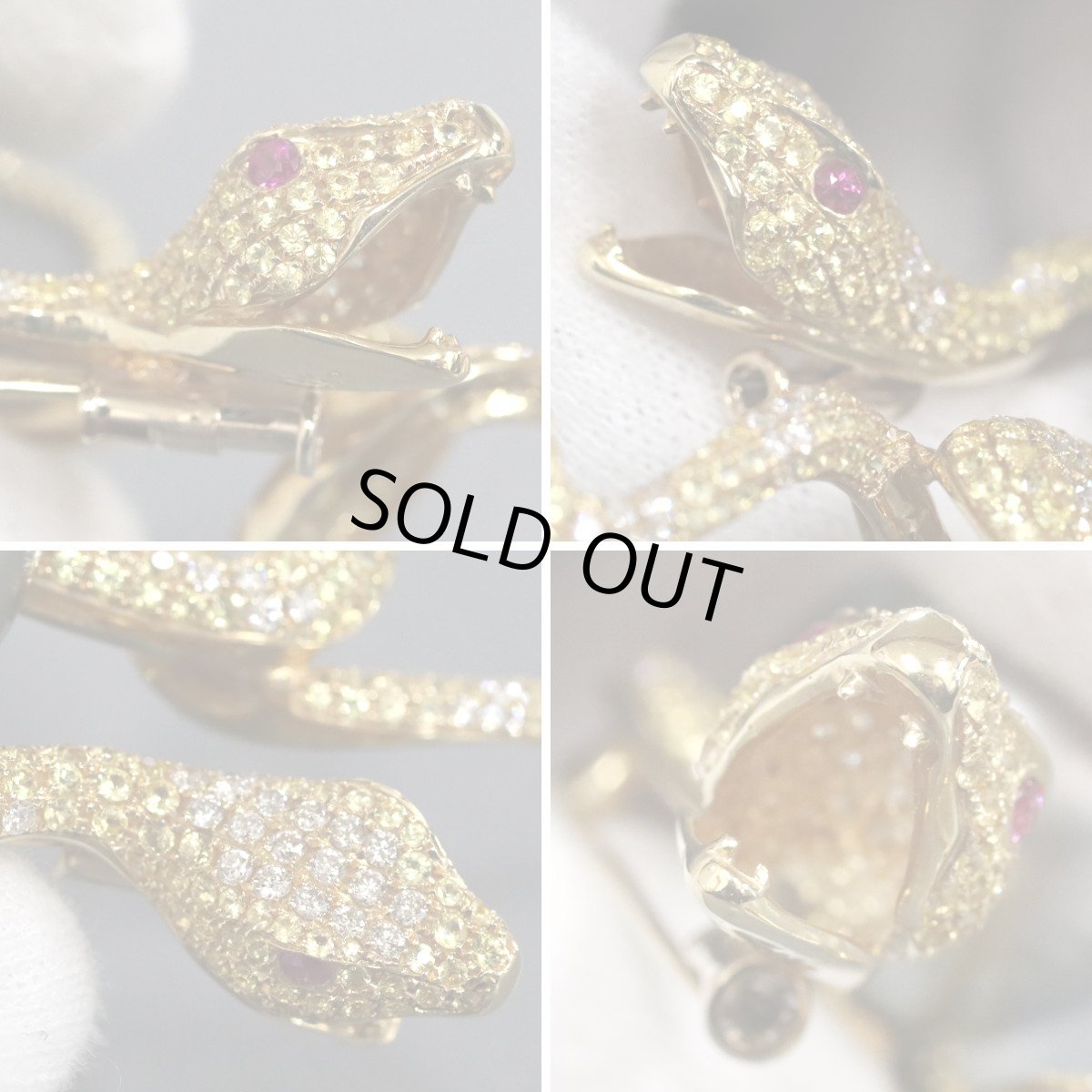 画像4: K18マルチカラーストーンダイヤモンドパールペンダント S3.20 D1.00 R0.10 20.2g 蛇モチーフ (4)