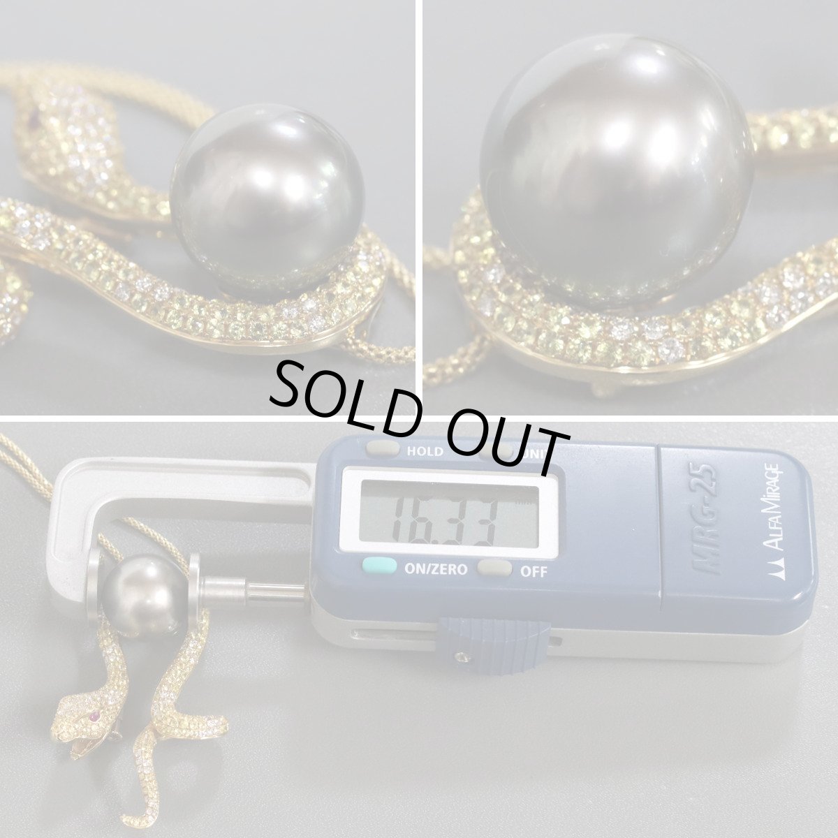 画像5: K18マルチカラーストーンダイヤモンドパールペンダント S3.20 D1.00 R0.10 20.2g 蛇モチーフ (5)