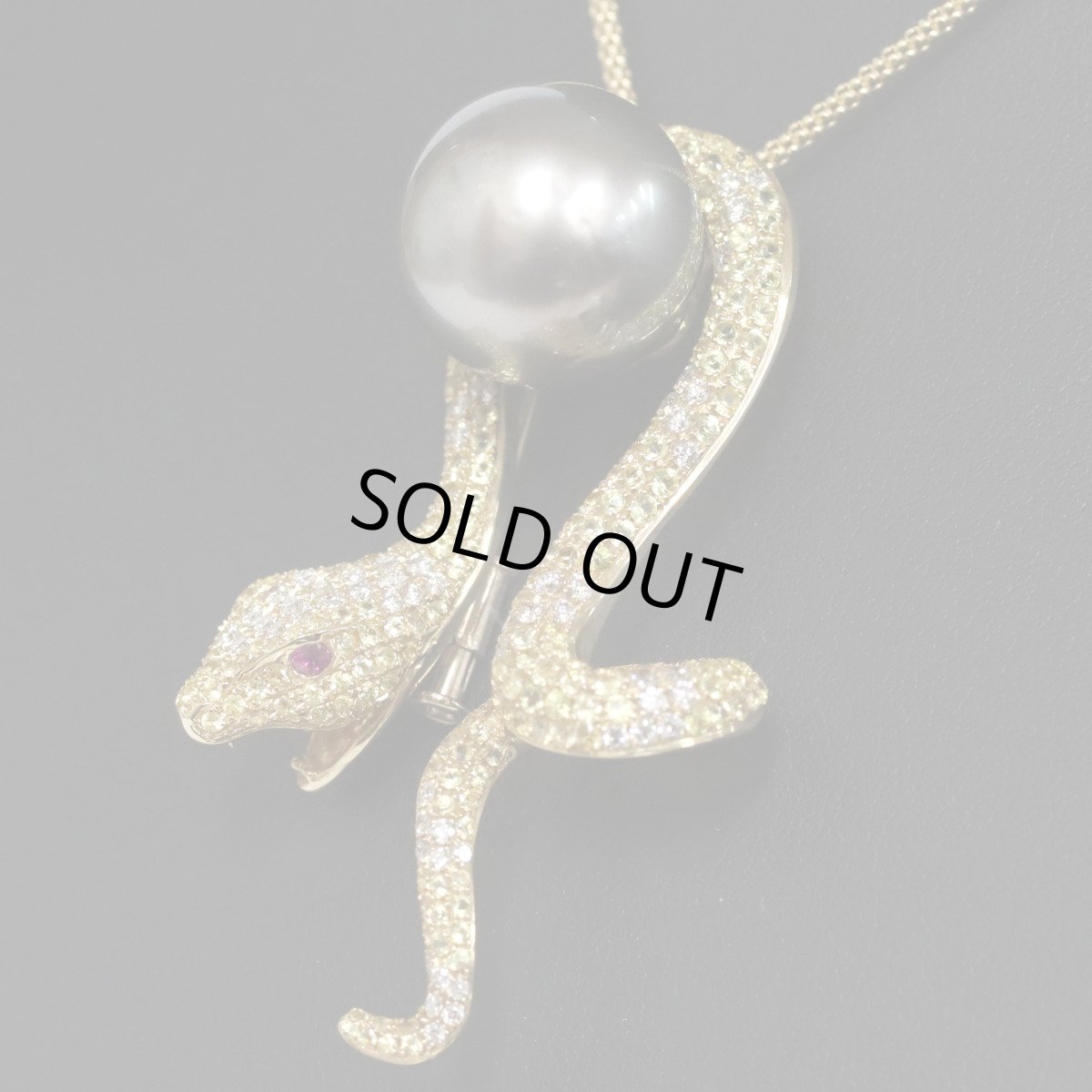 画像8: K18マルチカラーストーンダイヤモンドパールペンダント S3.20 D1.00 R0.10 20.2g 蛇モチーフ (8)