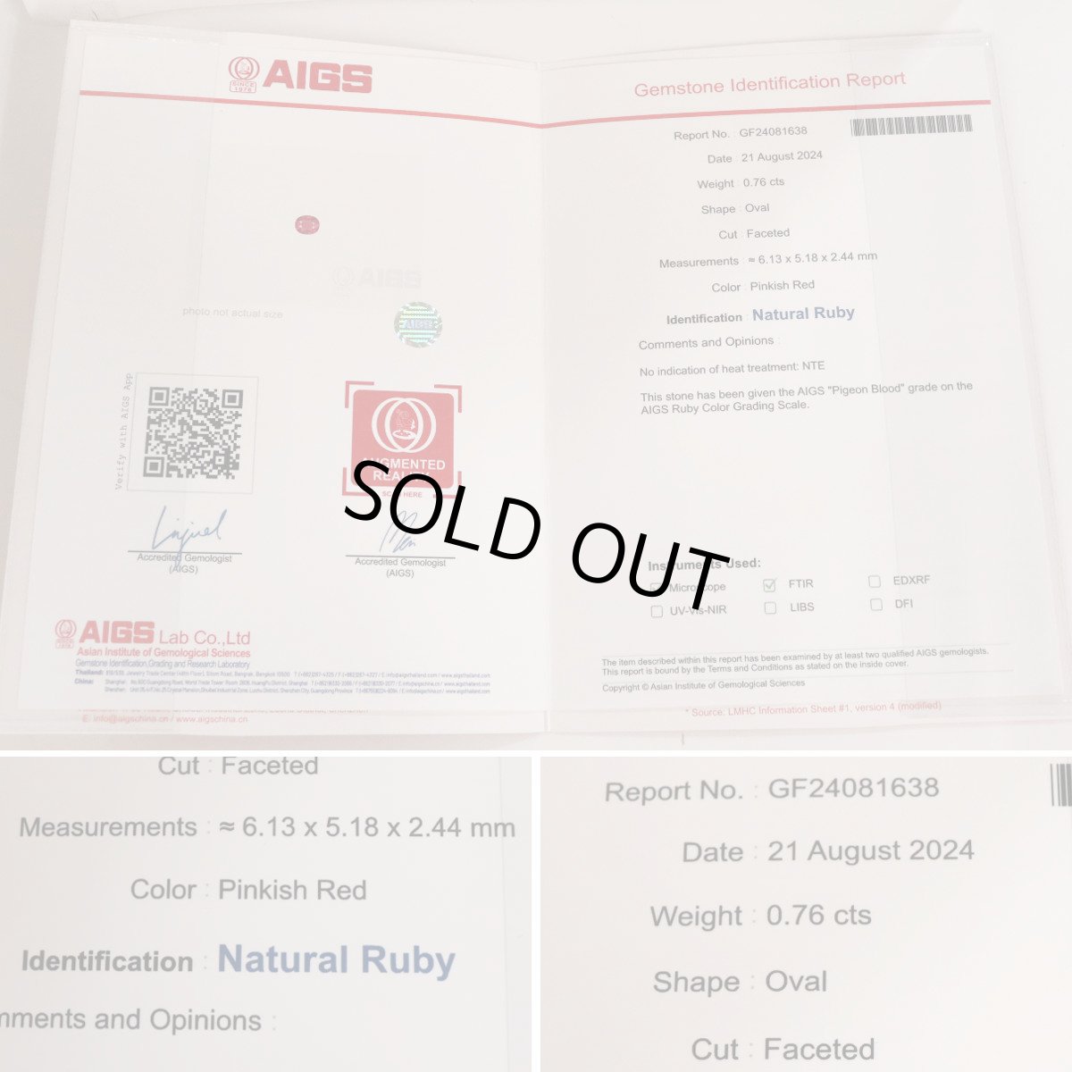 画像10: K18/K18WG非加熱ピジョンブラッドルビーダイヤモンドリング R0.76 D0.18 2.3g #10.5 AIGS鑑別書 (10)