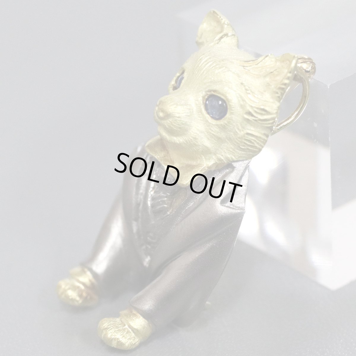 画像2: K18サファイアペンダントトップ/ブローチ S0.31 12.8g 犬モチーフ (2)