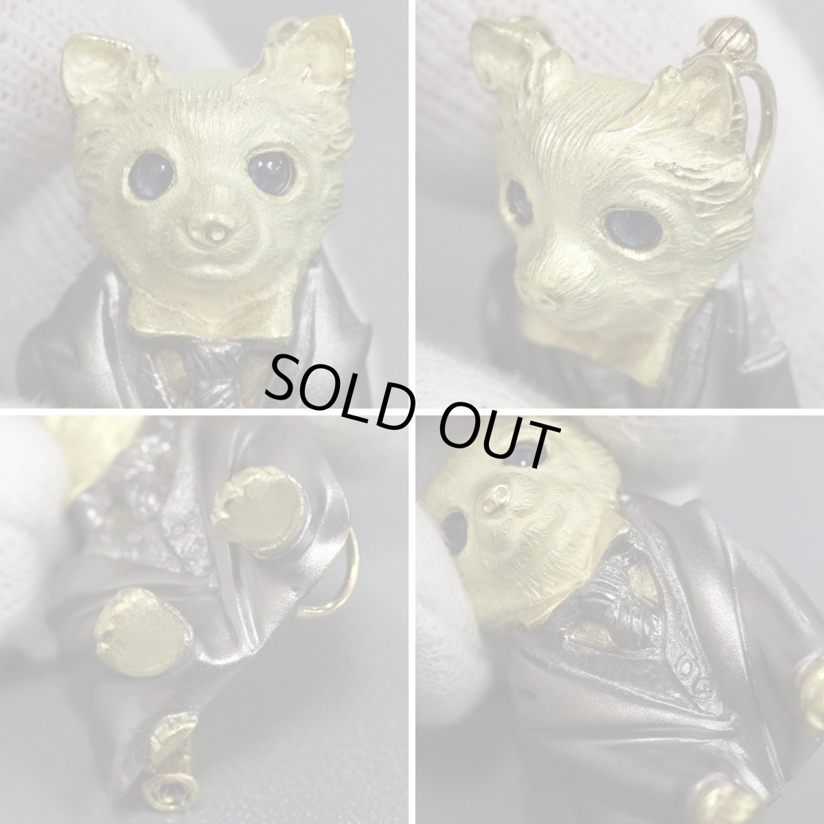 画像4: K18サファイアペンダントトップ/ブローチ S0.31 12.8g 犬モチーフ (4)