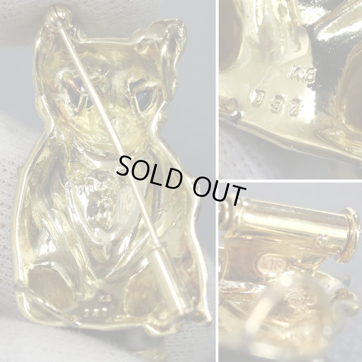 画像5: K18サファイアペンダントトップ/ブローチ S0.31 12.8g 犬モチーフ (5)