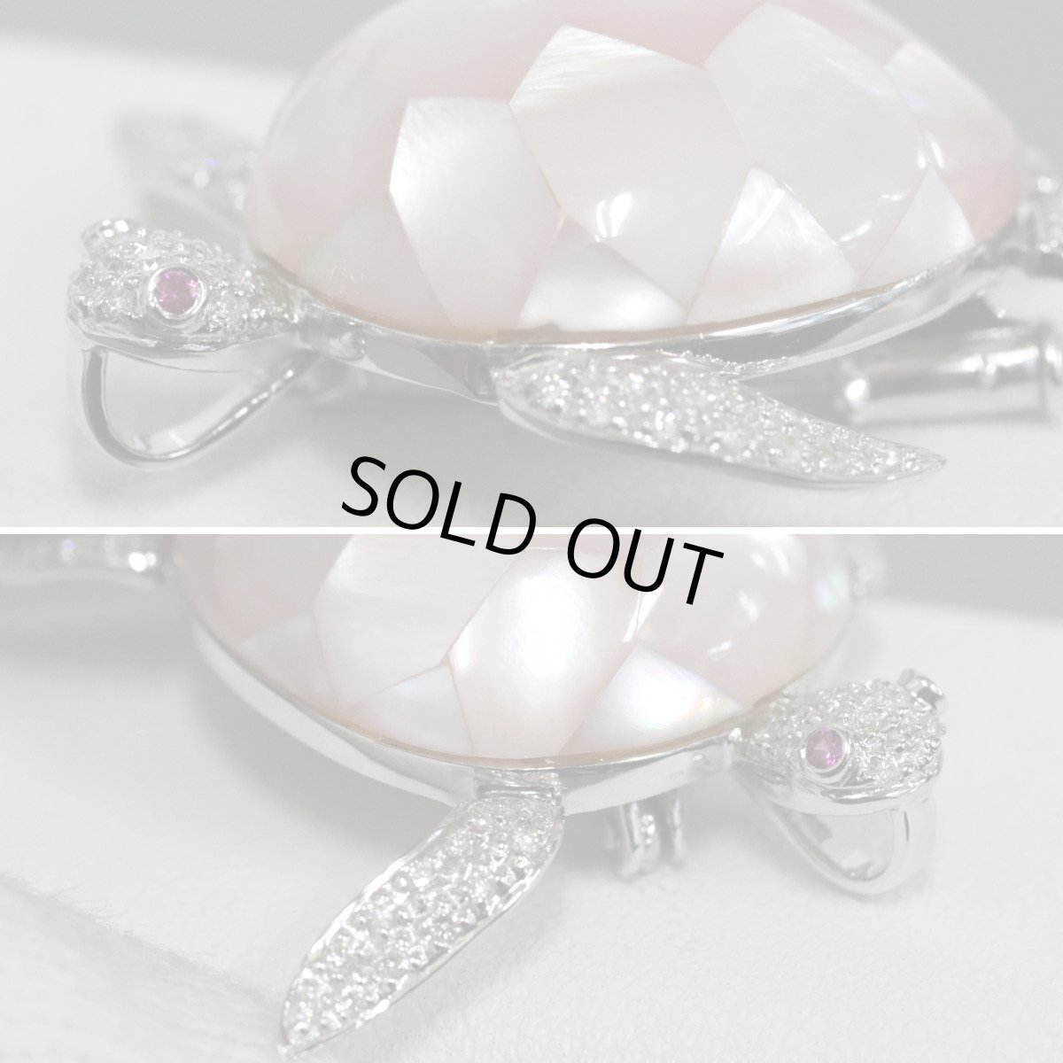 画像2: K18WGペンダントトップ/ブローチ 海亀モチーフ シェル25.75 R0.03 D0.25 9.1g (2)