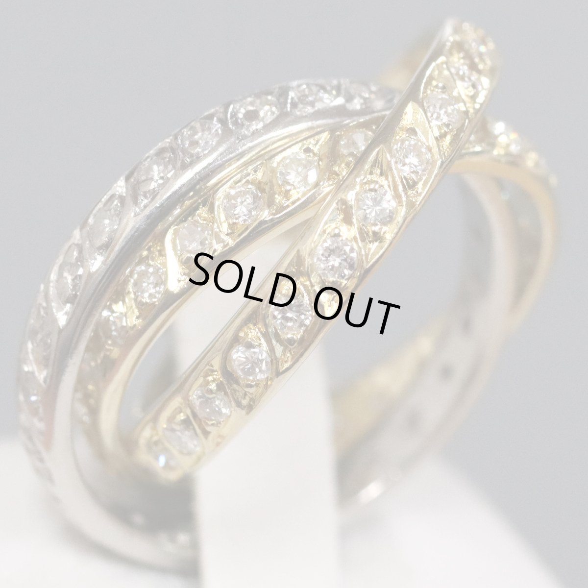 画像2: K18/Pt900ダイヤモンドリング 3連 D1.44 8.9g #9.5or#13 (2)