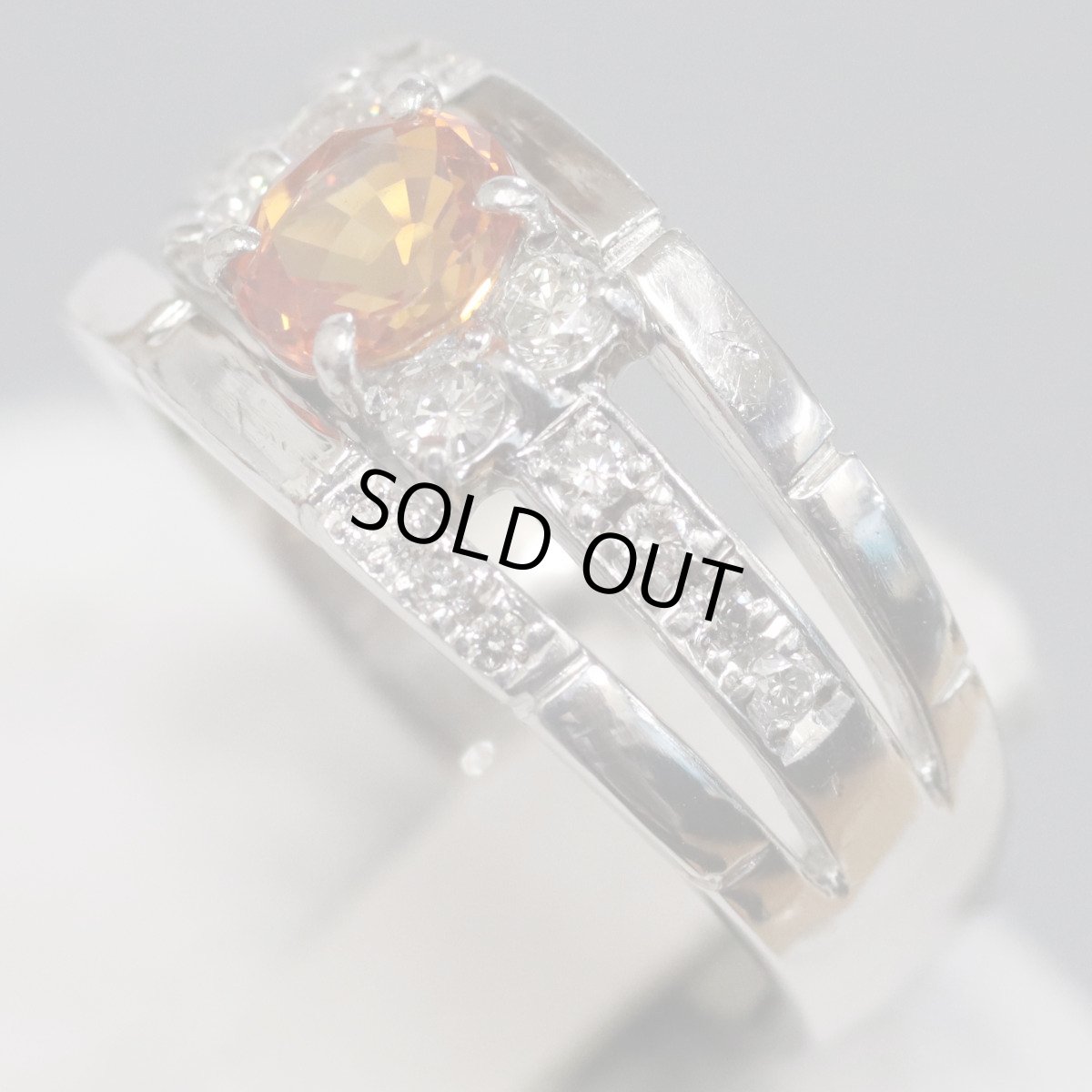 画像2: Pt900オレンジサファイアダイヤモンドリング S0.682 D0.31 9.2g #10.5 ソーティング (2)