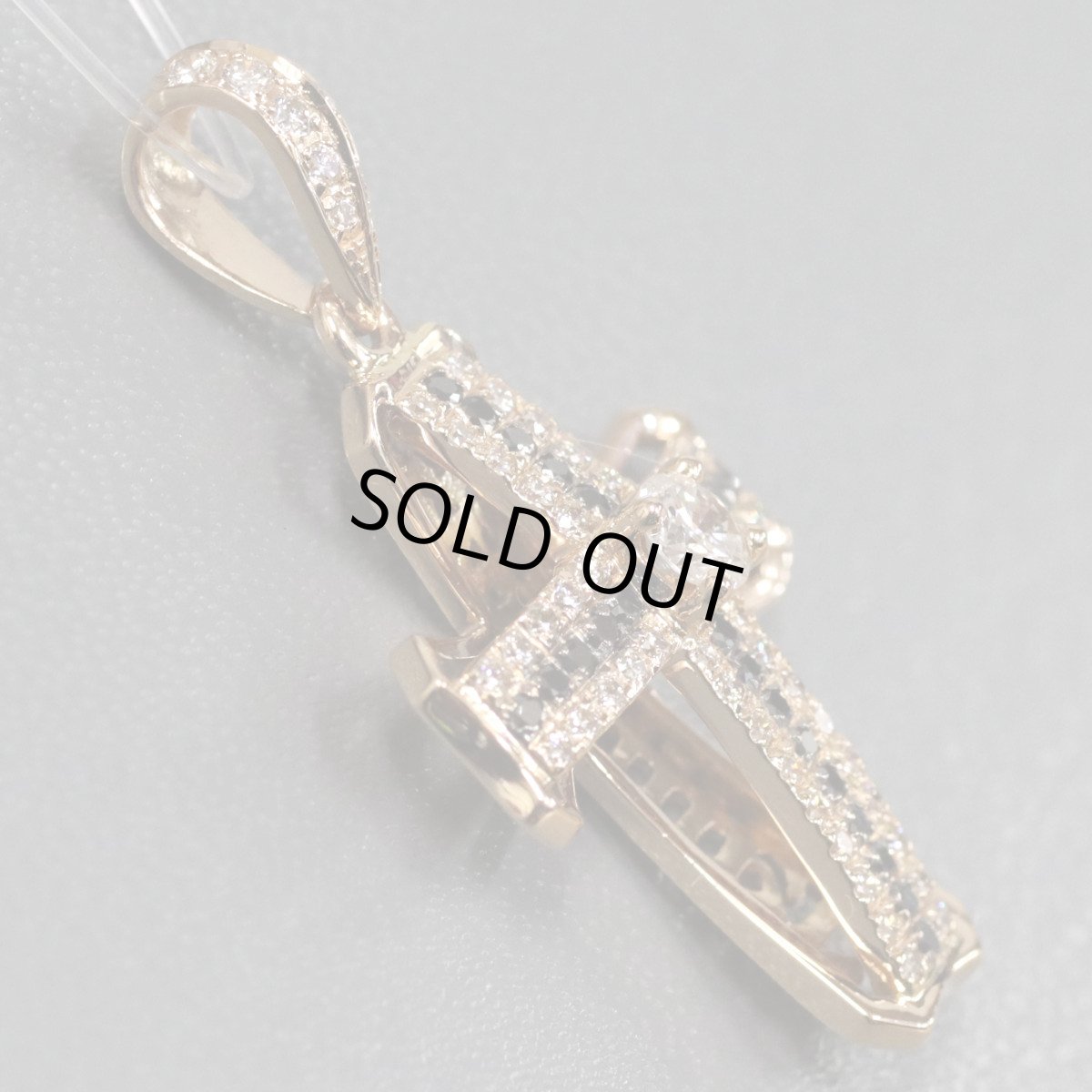 画像3: K18PGダイヤモンド/ブラックダイヤモンドペンダントトップ クロスモチーフ D0.20 D0.40 BkD0.18 3.9g (3)